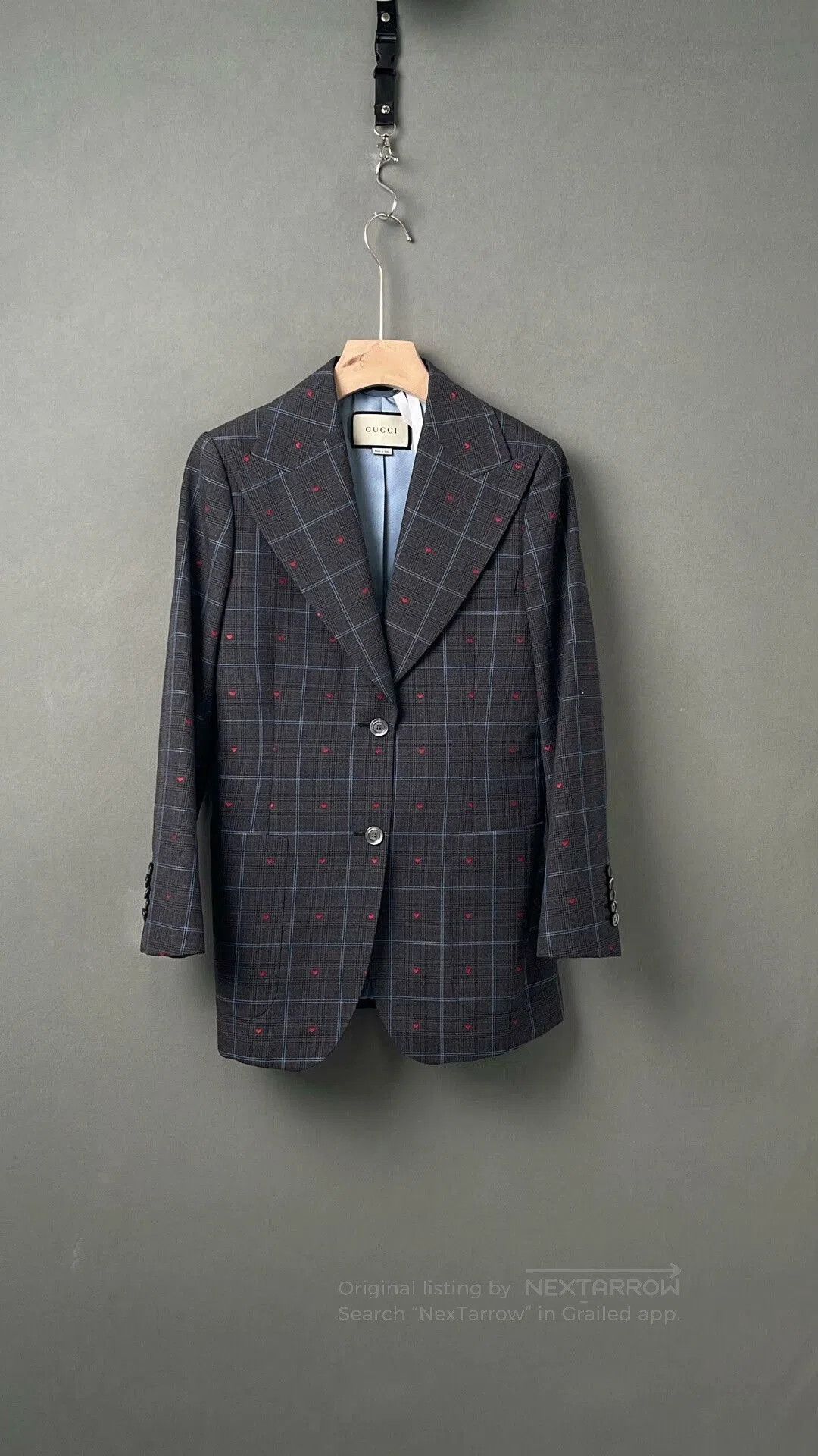 Gucci Gucci Gray Plaid Heart Embroidery Wool Suit. Size S / US 4 / IT 40 - 1 Thumbnail