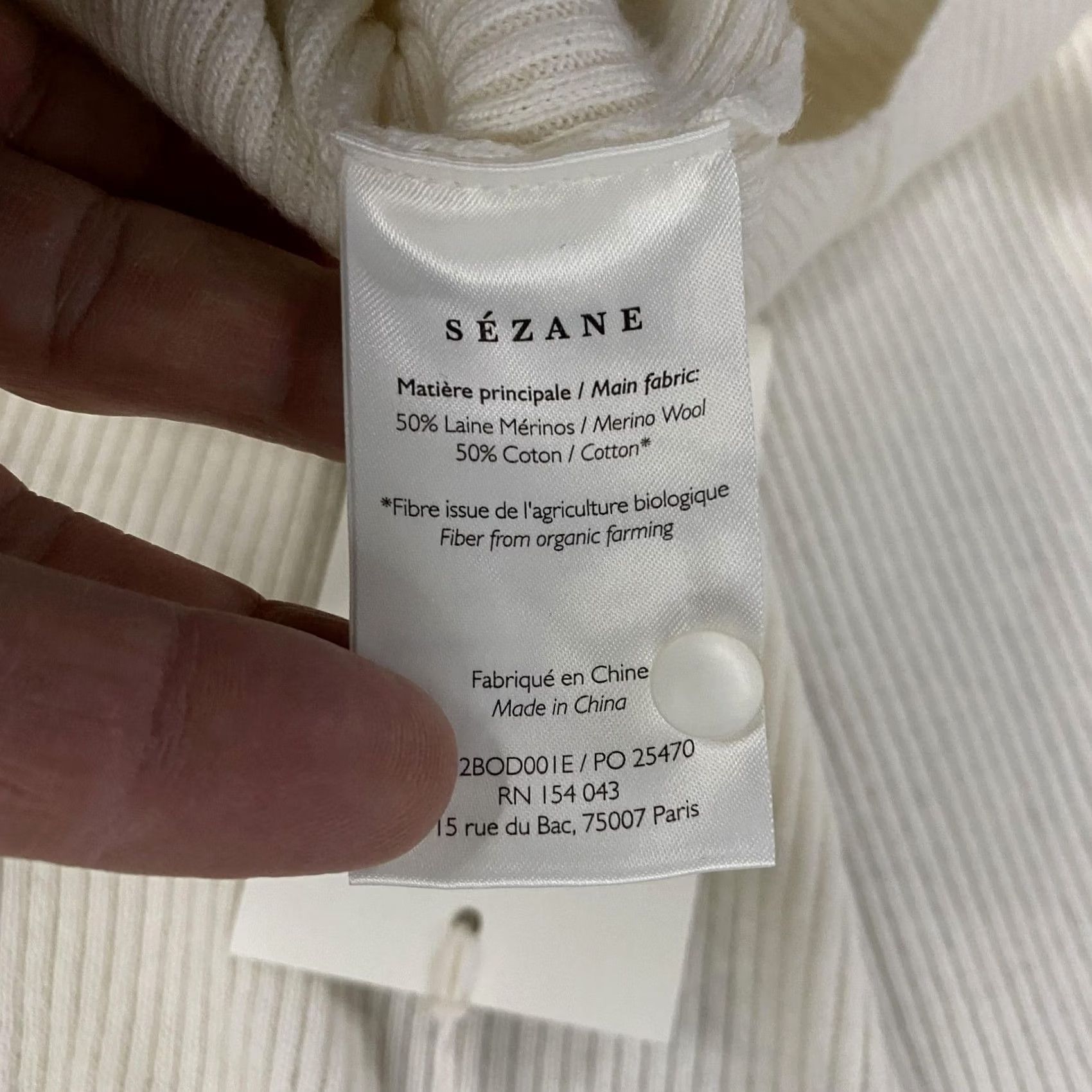 Vintage Sezane Ashley Bodysuit Womens Medium Ivory Ribbed Merino Wool Cotton Long Sleeve Size M / US 6-8 / IT 42-44 - 5 Thumbnail