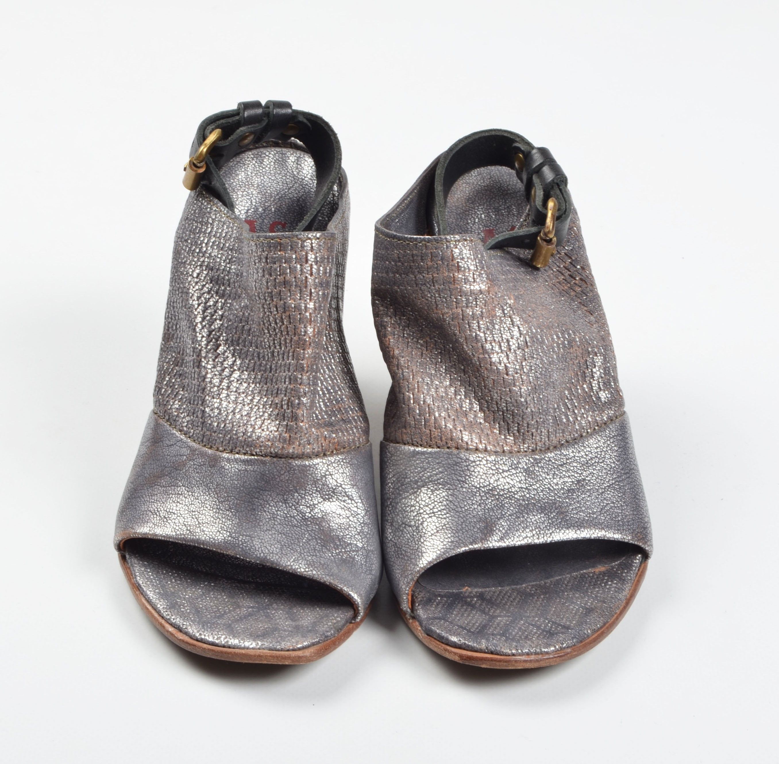A.S.98 A.S.98 Airstep Leather Open Toe Silver Geometric Heels Size US 7 / IT 37 - 3 Thumbnail