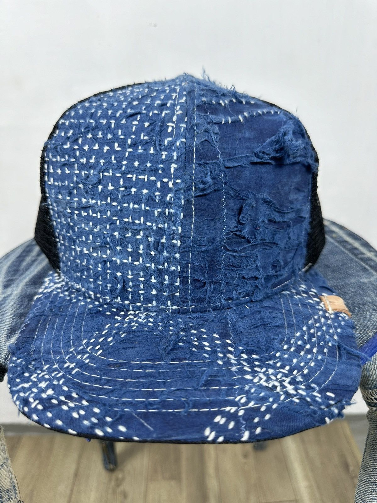Handmade Custom Made Distressed Patchwork Boro Trucker hats Size ONE SIZE - 2 Thumbnail