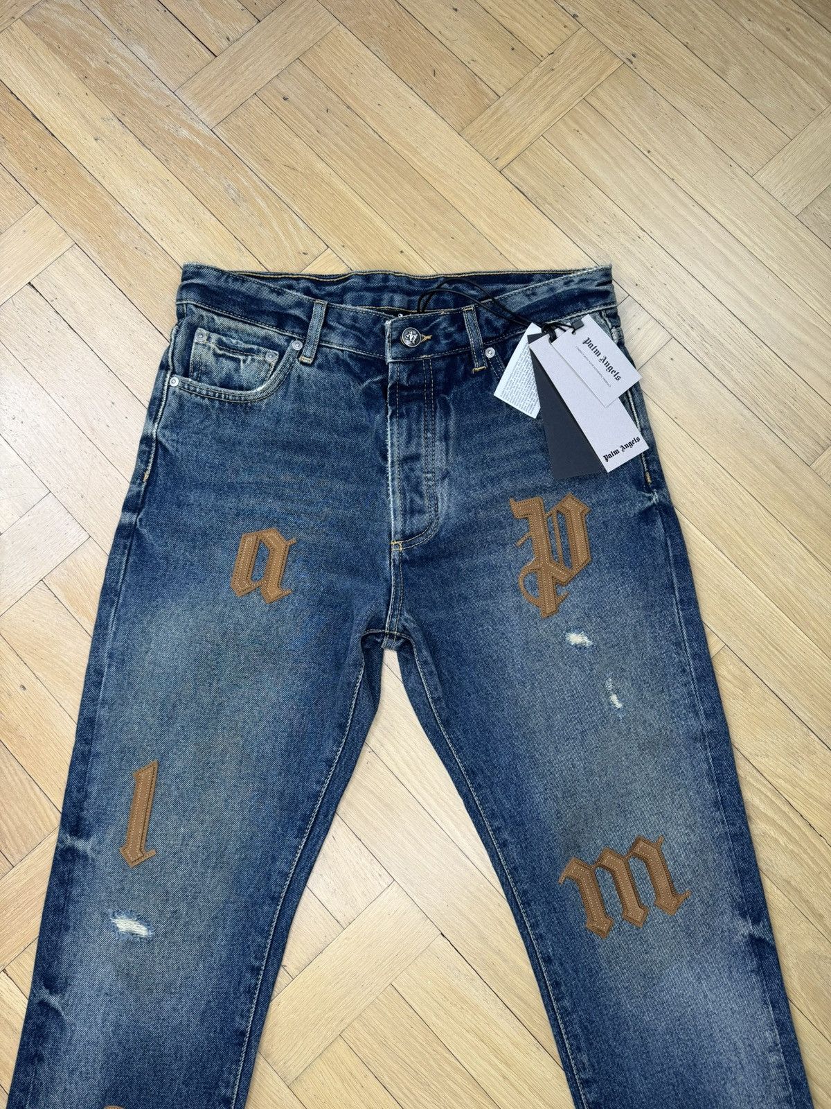 Palm Angels Patched Letters Jeans in Gray, Men's (Size 30) — image 3 of 6