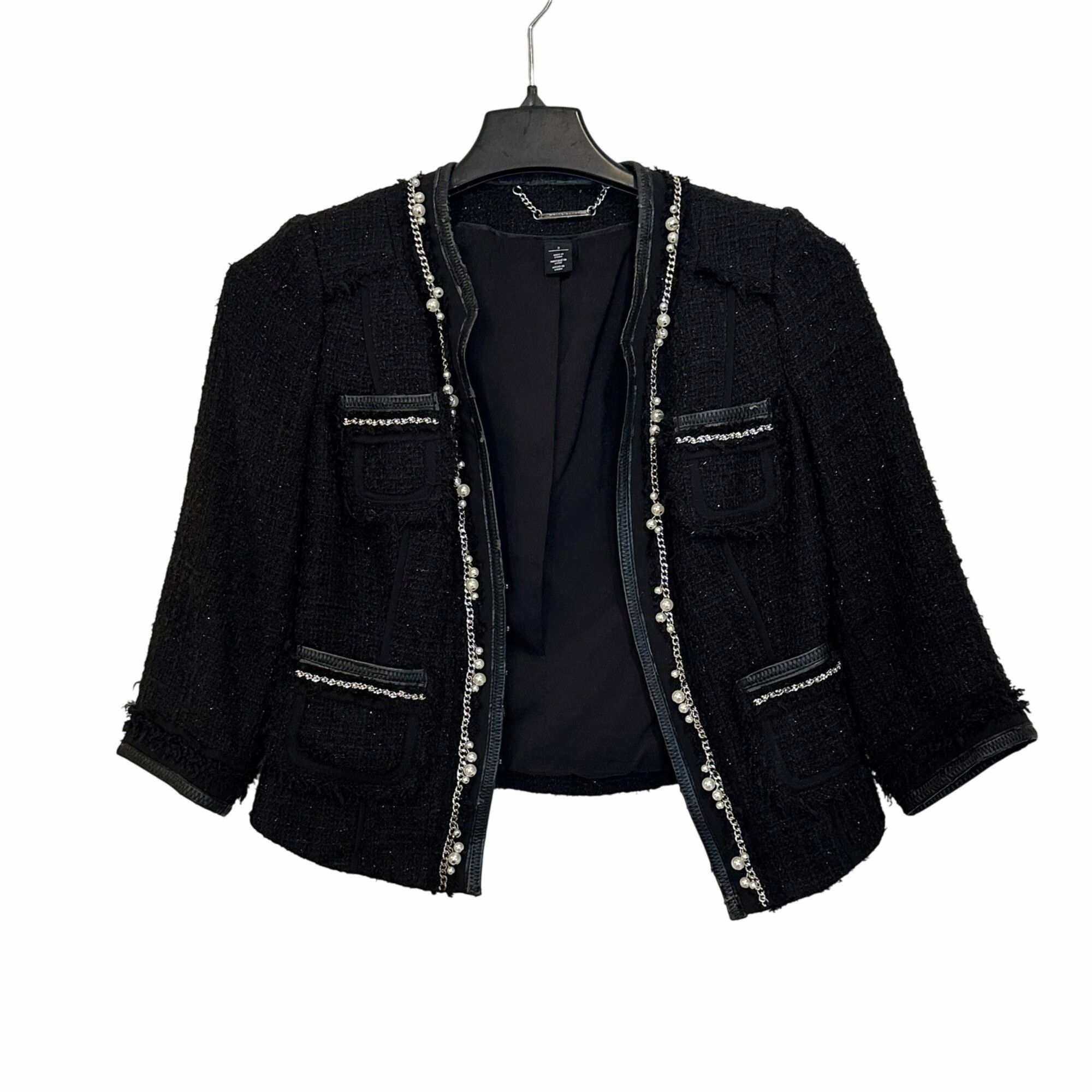 White House Black Market ✨White House Black Market Women's Black Tweed Jacket With Pe Size XS / US 0-2 / IT 36-38 - 1 Thumbnail