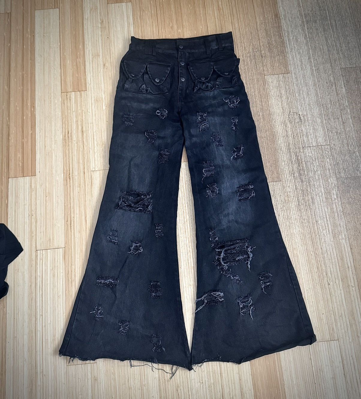 パンツ yori sport Tattered Double-Layer Denim Tattered Double-Layer Basketball Denim (Black/White) | YORI