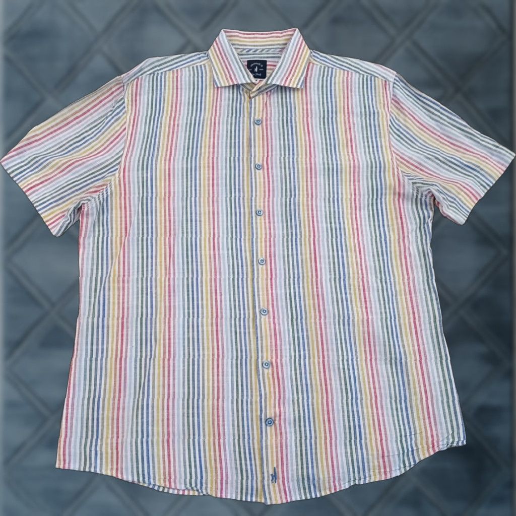 johnnie-O johnnie-O Shirt Mens Large Multicolor Striped Short Sleeve Button-Up Cotton Size US L / EU 52-54 / 3 - 1 Thumbnail