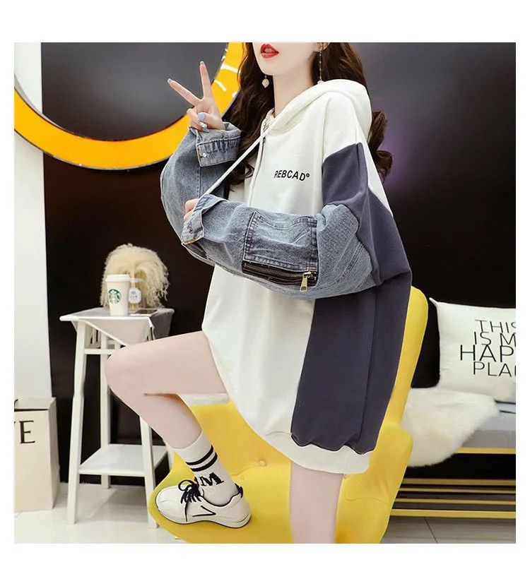 Sweatshirt Vintage Women Hoodies Patchwork Pullovers