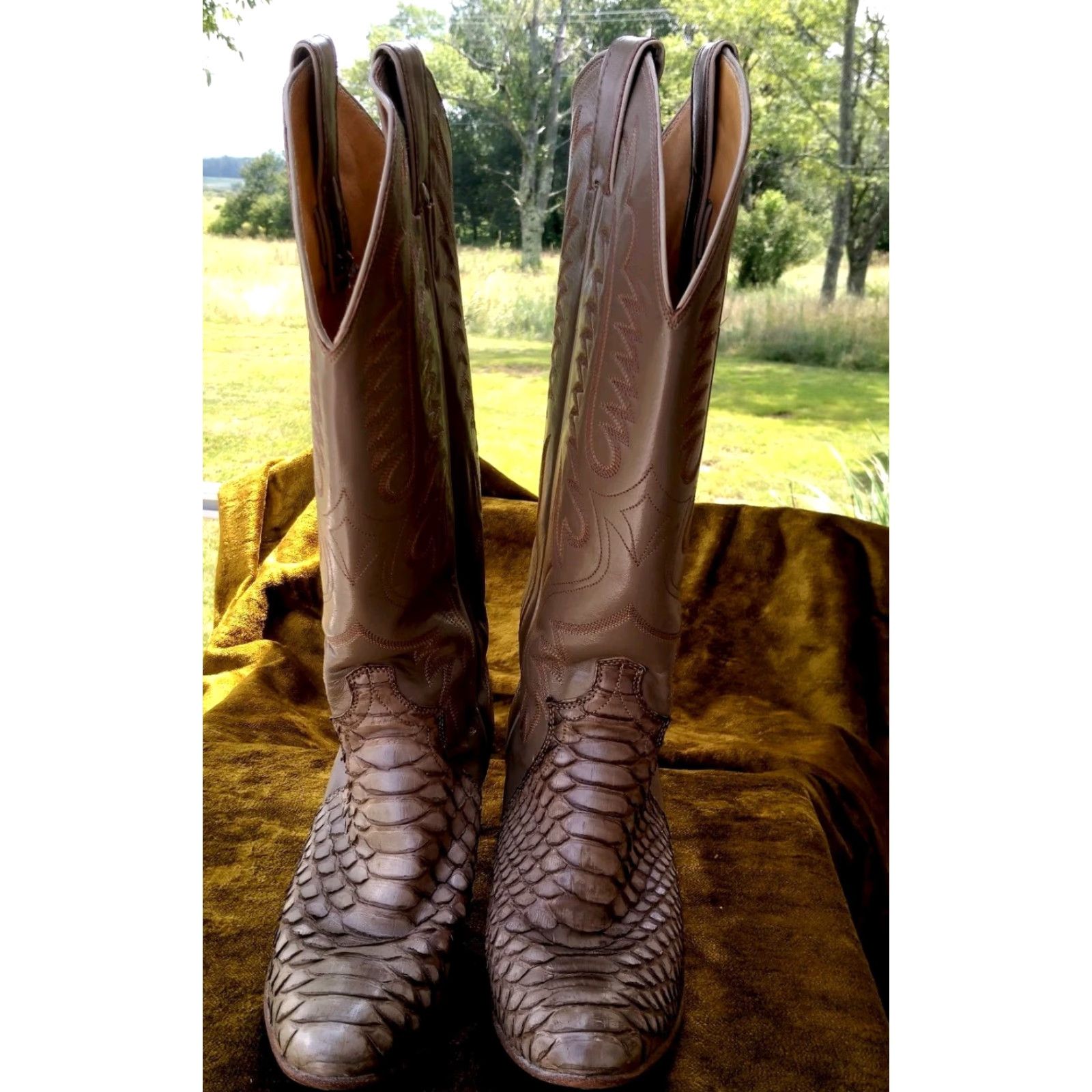 Justin Boots Justin Snakeskin Leather Cowboy Boots 6 1/2 B Brown Taupe Western L4441 USA 16" Boots Women Cowboy Western Snakeskin Handcrafted Leather Size US 7 / IT 37 - 2 Thumbnail