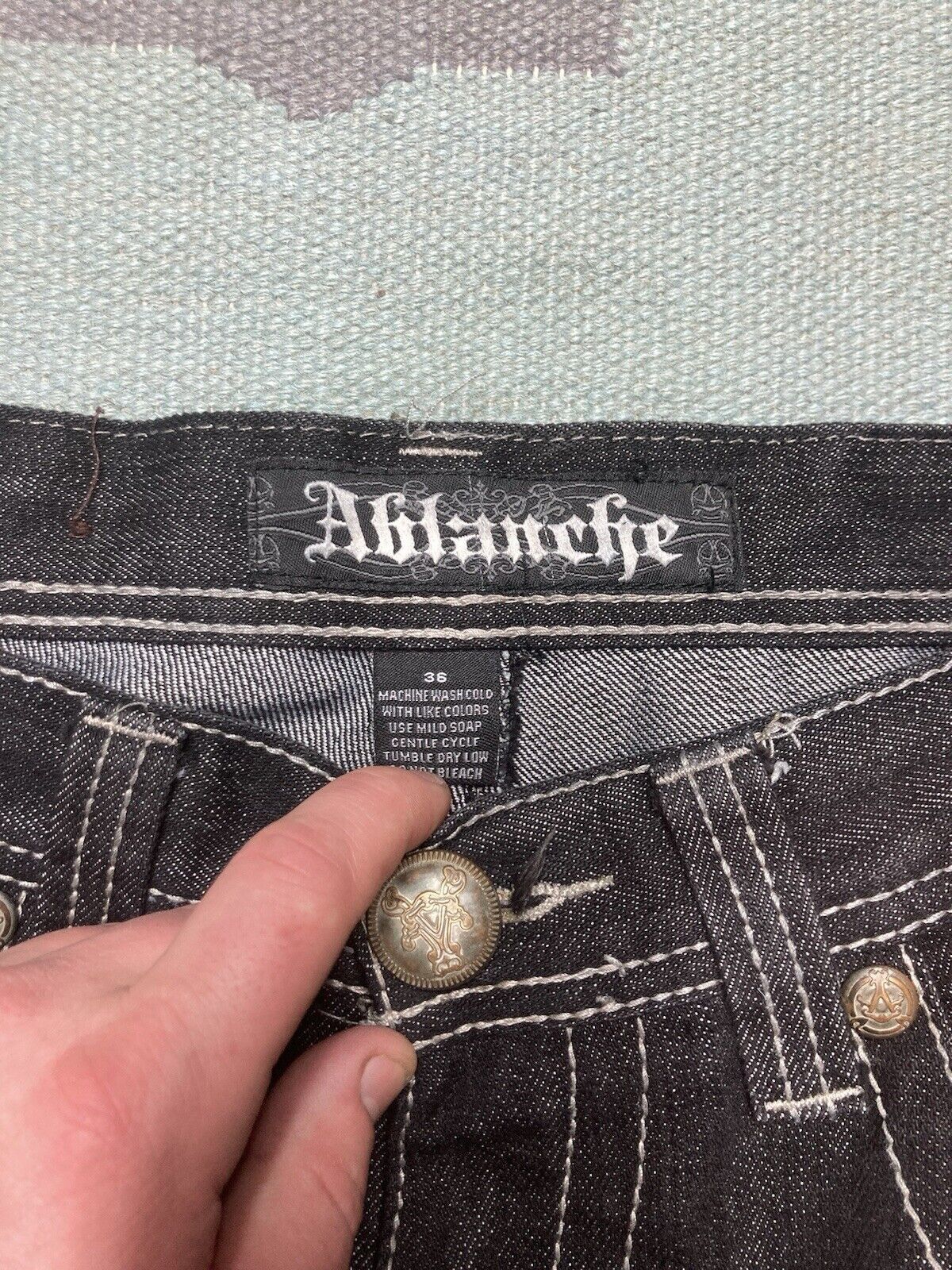 Vintage y2k baggy jeans ablanche embroidered cyber goth skate 36x31 Size US 36 / EU 52 - 6 Thumbnail
