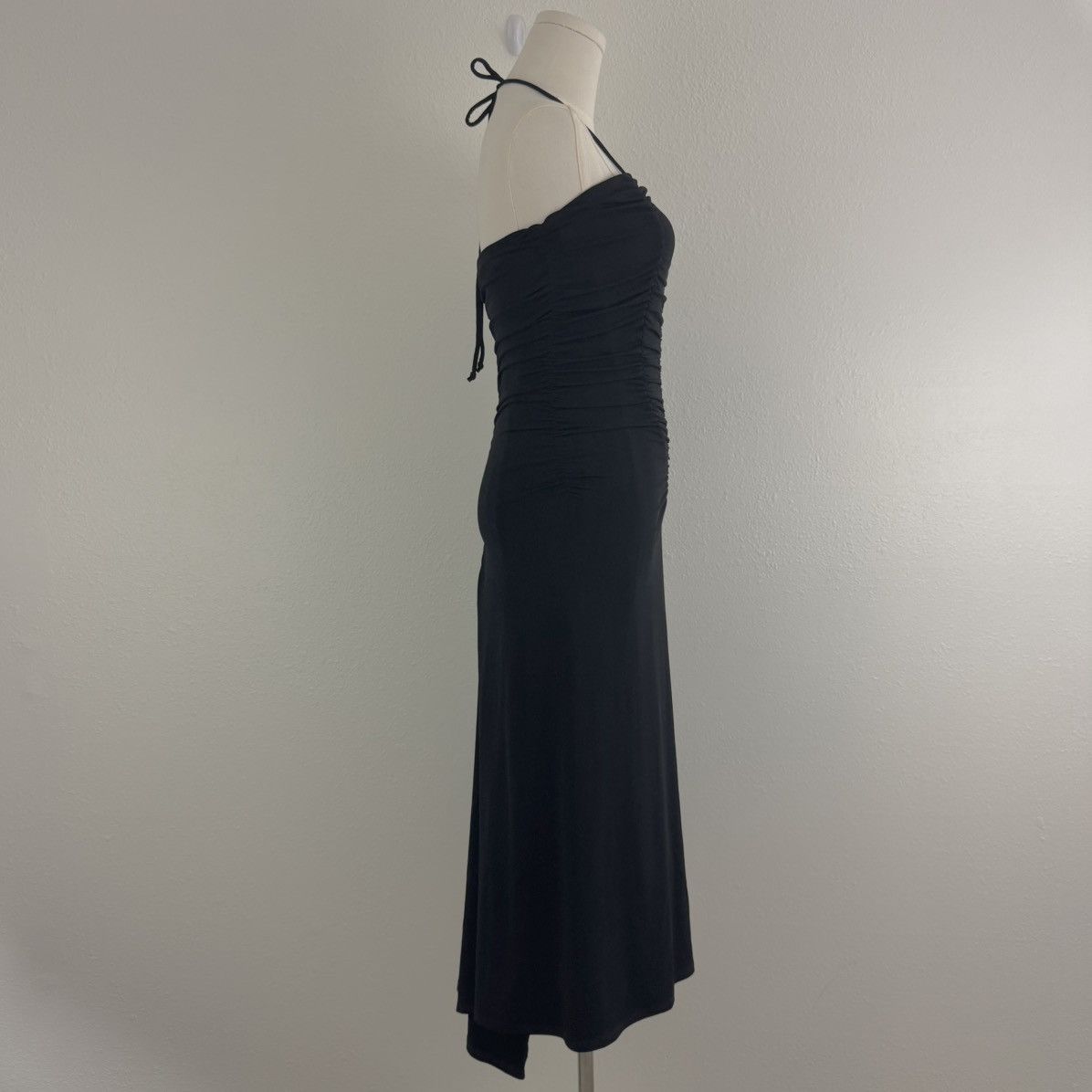 Other MODA INTERNATIONAL Vintage Black Ruched Midi Halter Dress Size S / US 4 / IT 40 - 4 Thumbnail