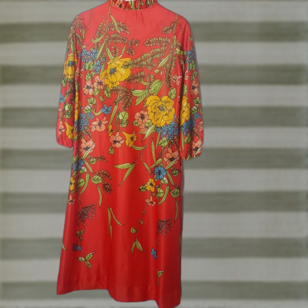 Vintage VINTAGE Robe Women Kimono Long Sleeve Floral 54" Long Maxi Red Polyester Stretch M Size ONE SIZE - 1 Thumbnail