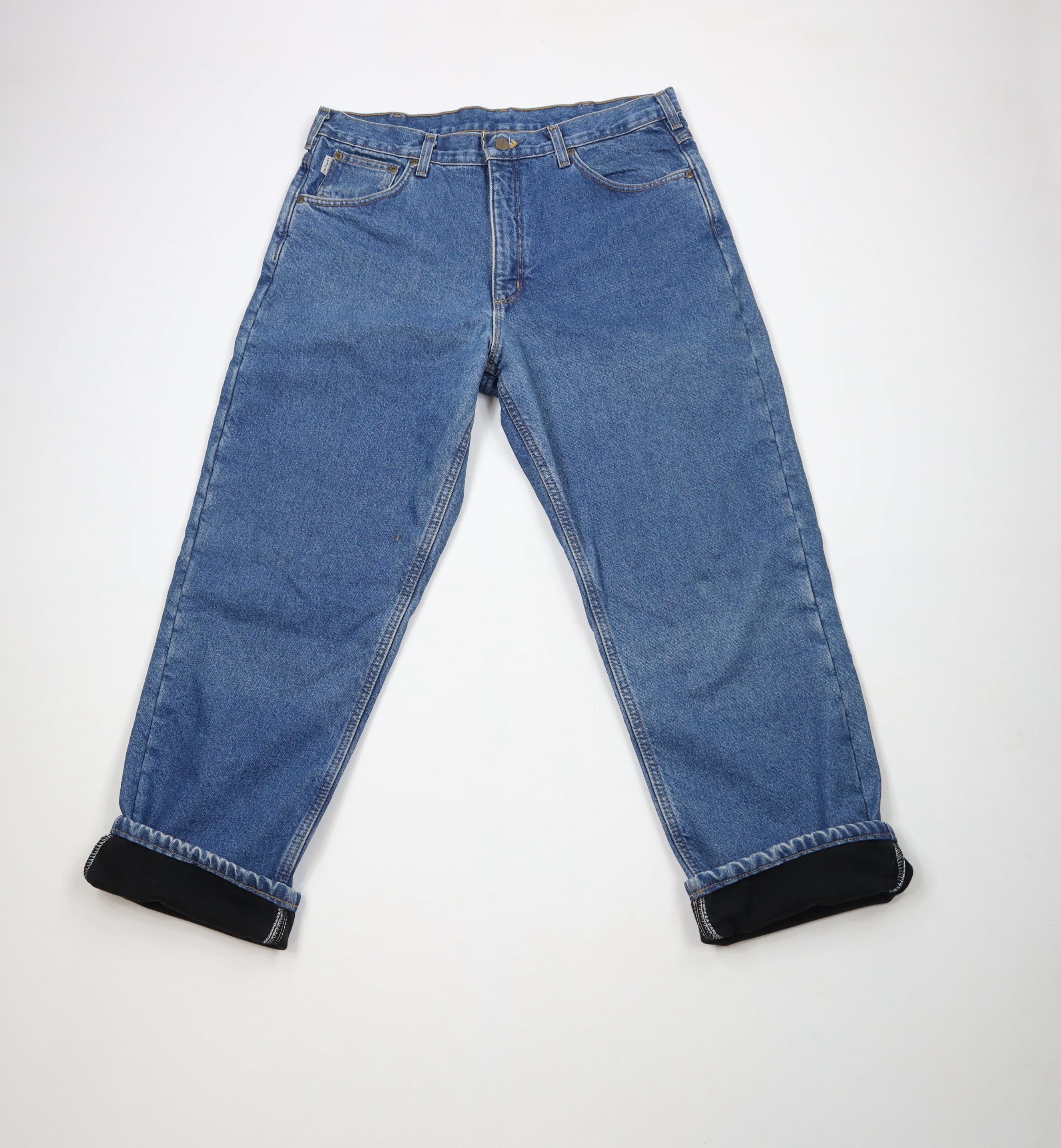 Carhartt × Vintage Vintage Carhartt Fleece Lined Relaxed Fit Denim Jeans Blue Size US 36 / EU 52 - 1 Thumbnail