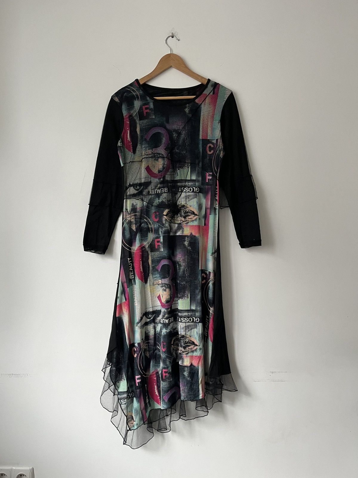 Vintage Cop Copine Asymmetrical Long Sleeve Dress Graphic