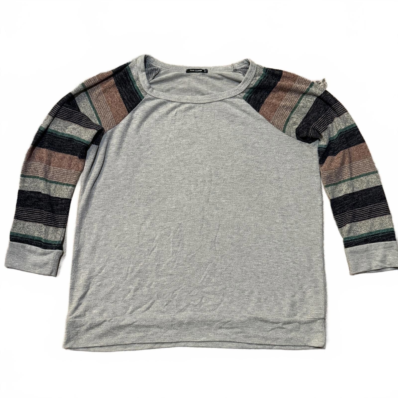 Designer Pink Clover raglan stripe-sleeve knit top heather gray - XXL Size XXL / US 16-18 / IT 52-54 - 2 Thumbnail