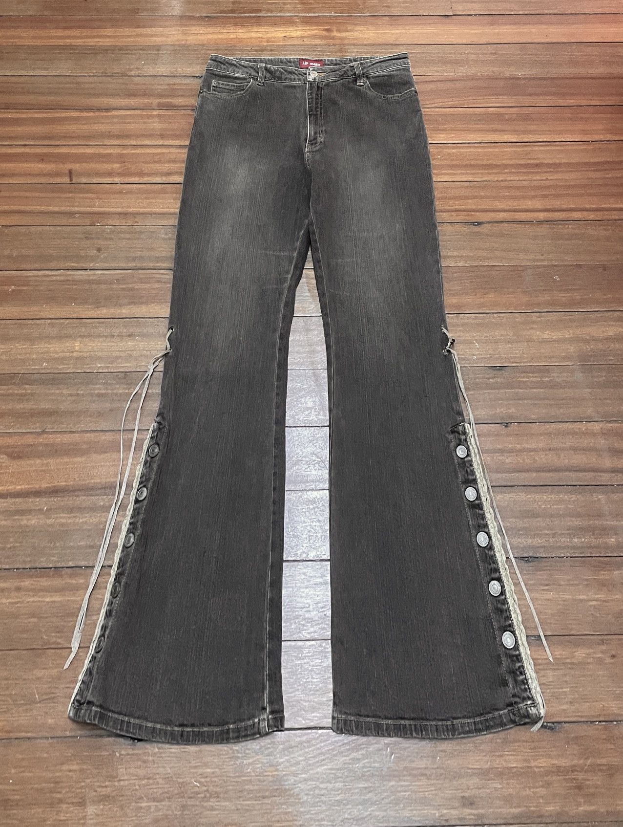 14th Addiction Rare Design Vintage Brand Lip Make Super Flared Jeans 1990s Size US 33 - 1 Thumbnail