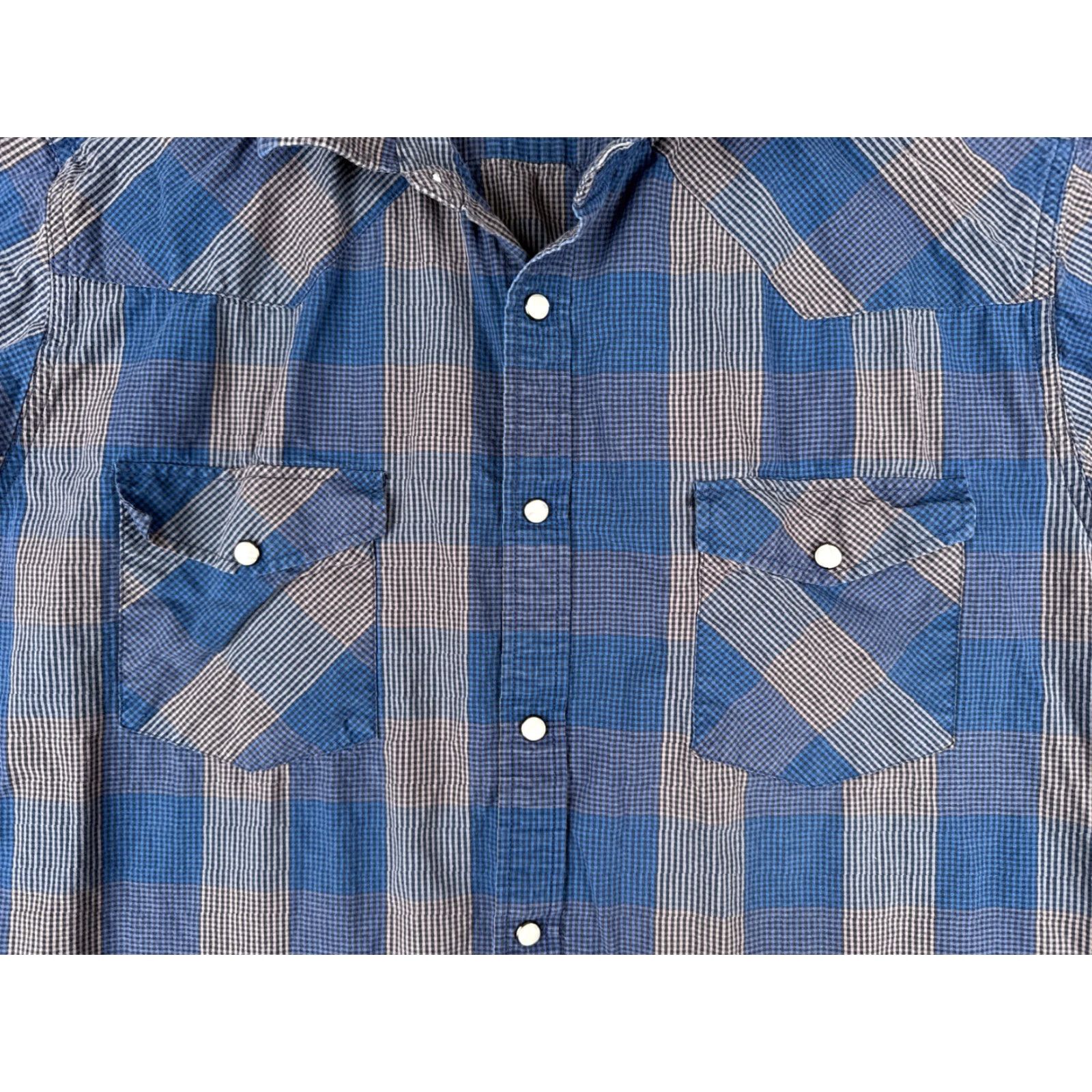 Doublet Double Pump Shirt Mens Extra Large Blue Gray Plaid Pearl Snap Western Pockets Size US XL / EU 56 / 4 - 6 Thumbnail