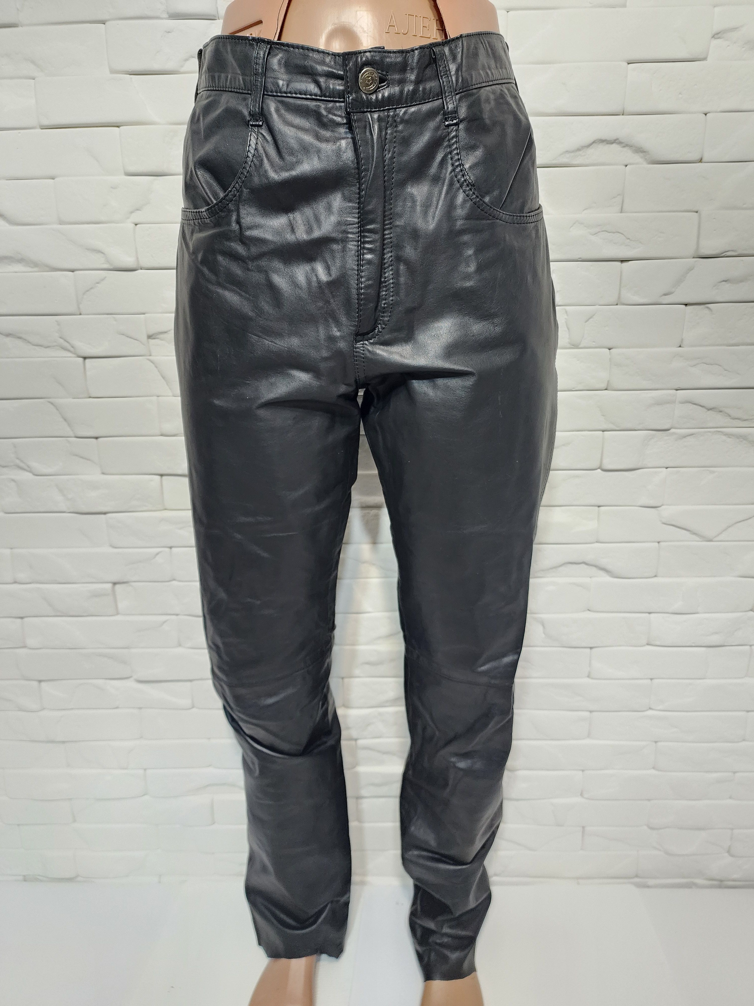 Genuine Leather Men's Black Leather Biker Pants Size 32" / US 10 / IT 46 - 1 Thumbnail