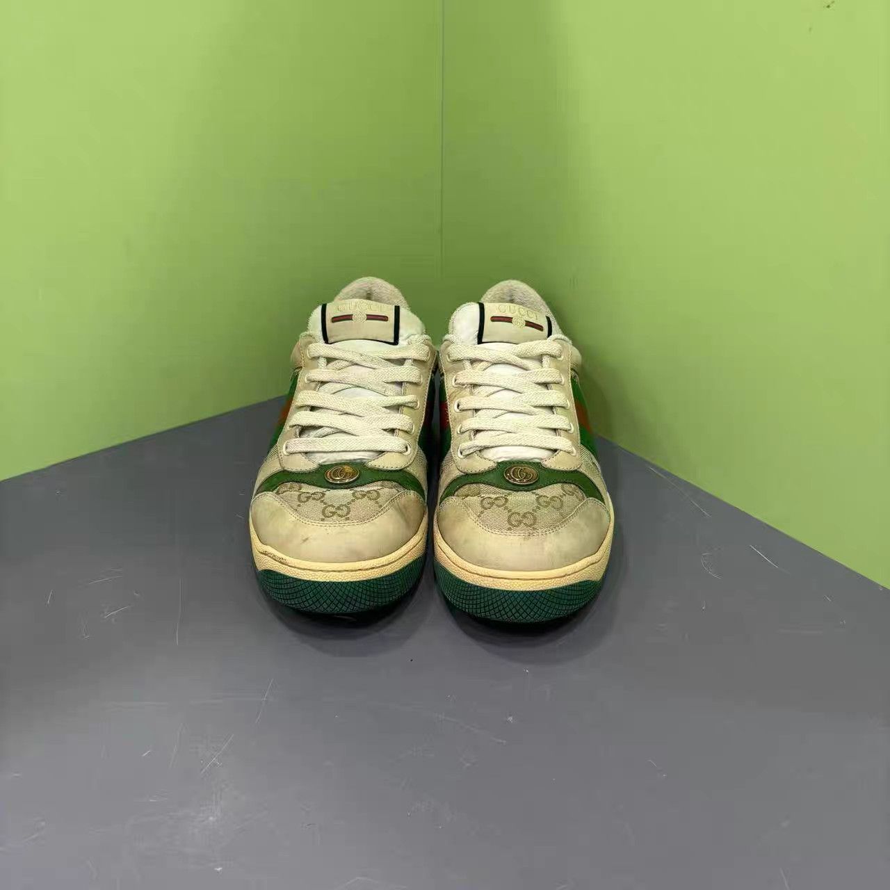 Gucci Gucci Screener Gray-Green GG Enamel Distressed Sneakers K15 Size US 8.5 / EU 41-42 - 2 Thumbnail