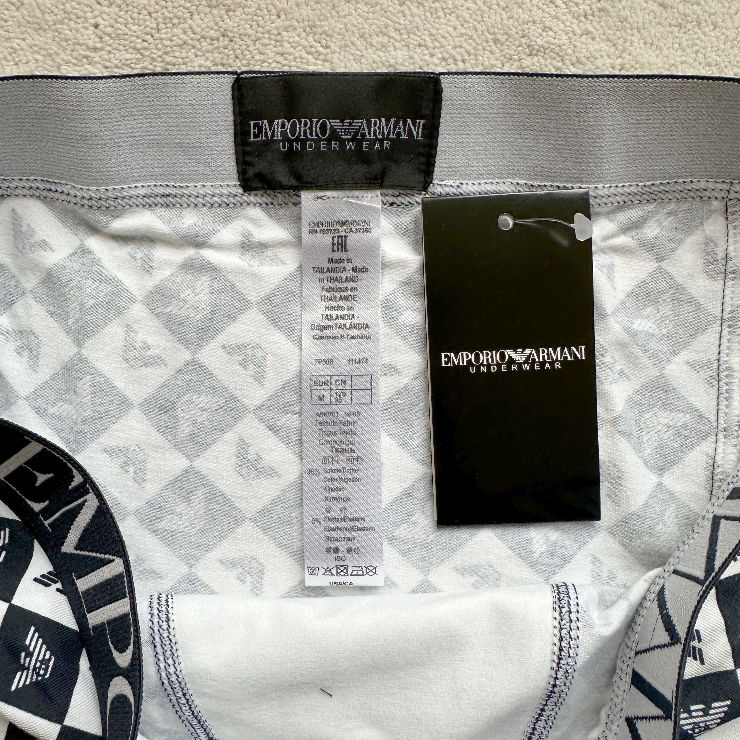 Emporio Armani GA EMPORIO ARMANI All-Over Logo STRETCH COTTON TRUNKS Sz M Size 32 - 6 Thumbnail