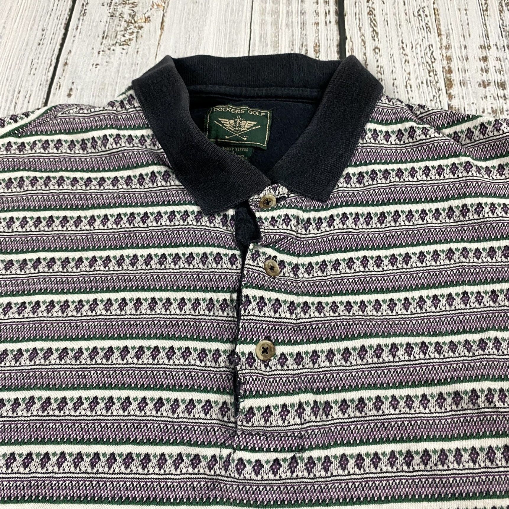 Dockers VINTAGE Dockers Golf Polo Shirt Adult L Purple 100% Cotton 90s Funky Geometric Cosby Short Sleeve Mens Size US L / EU 52-54 / 3 - 2 Thumbnail