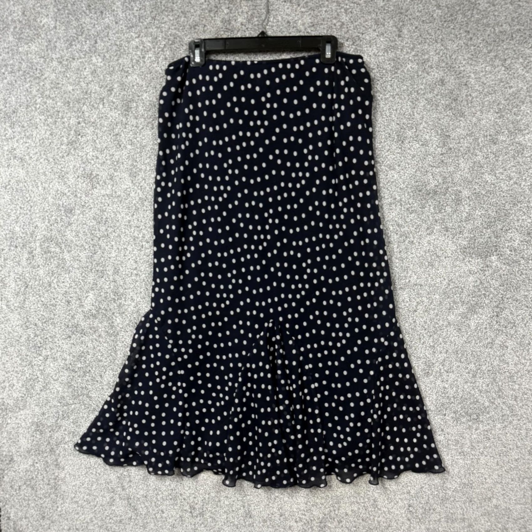 Vintage VINTAGE Chadwicks Skirt 16 Navy Polka Dot Long Trumpet Office Workwear Ruffle Flounce Chiffon Layered Linen Polyester Womens (50s 60s) Size 38" / US 16 / IT 52 - 7 Thumbnail