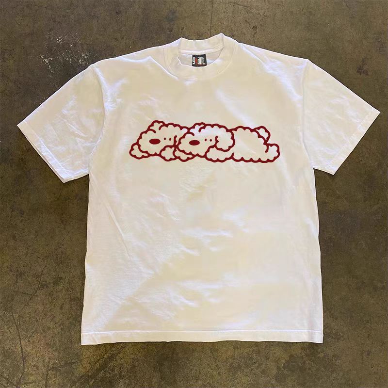 Vintage White Loose Puppy Print Short Sleeve T Shirt Size US M / EU 48-50 / 2 - 1 Thumbnail