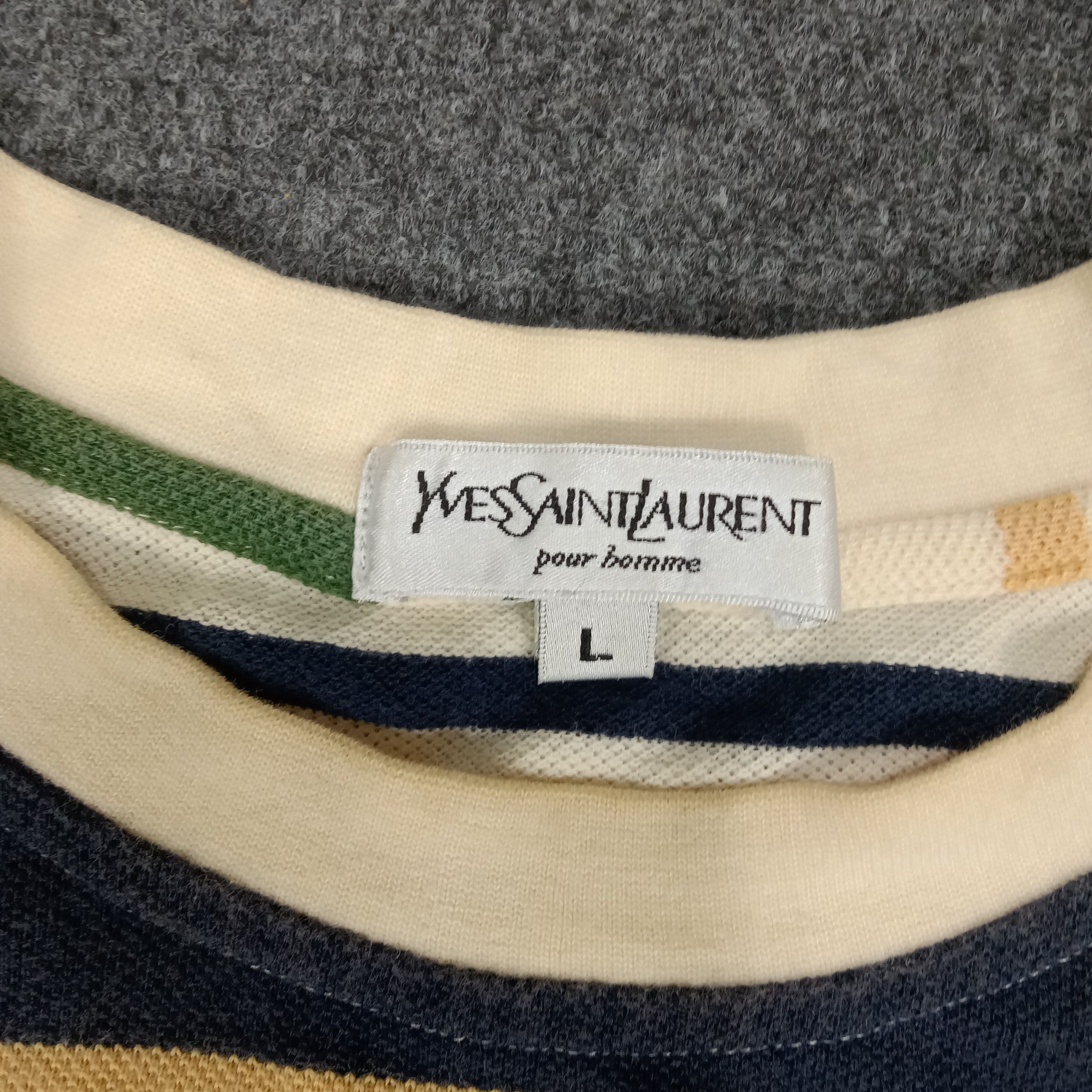 Vintage × Yves Saint Laurent Yves Saint Laurent Small Logo Stripes Tshirt Size US L / EU 52-54 / 3 - 3 Thumbnail