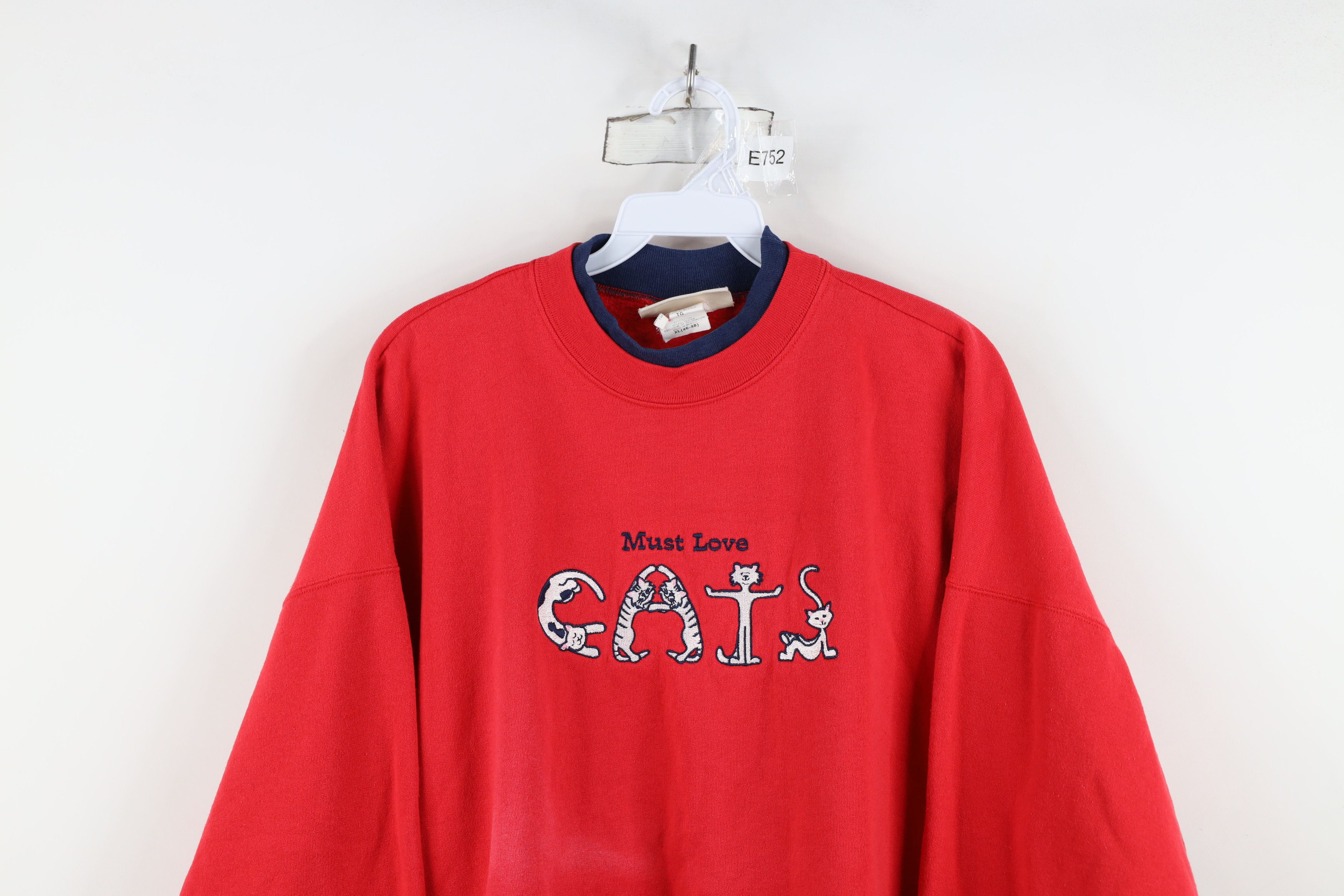 Vintage Vintage 90s Must Love Cats Cat Lady Layered Sweatshirt Red Size XL / US 12-14 / IT 48-50 - 2 Thumbnail