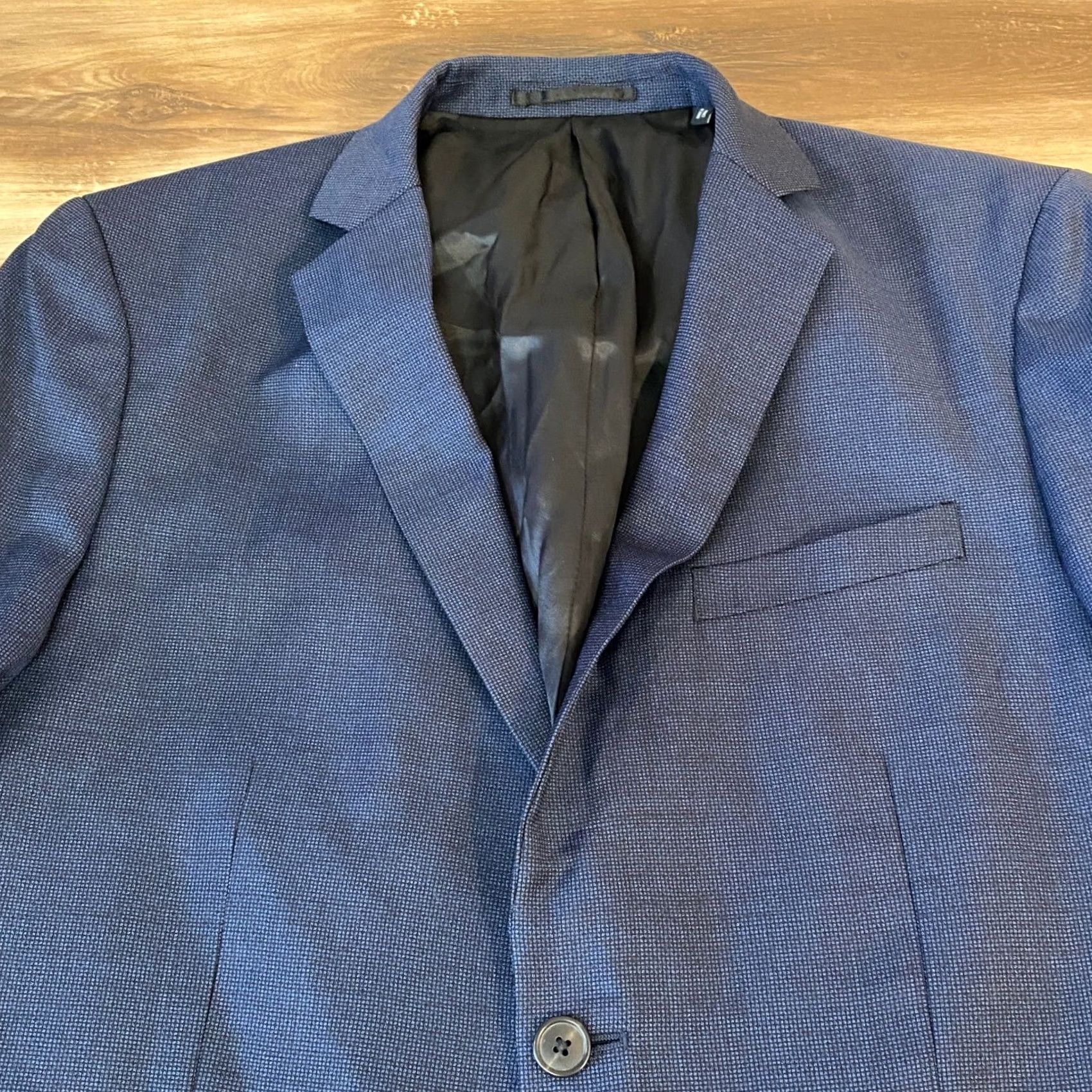 Theory Theory Blazer Mens 42 Sport Coat Wool Blue Micro Pattern Notch Lapel Four-Button Cuffs Two-Button Front Formal Business Regular Cowan? Size 42R - 4 Thumbnail