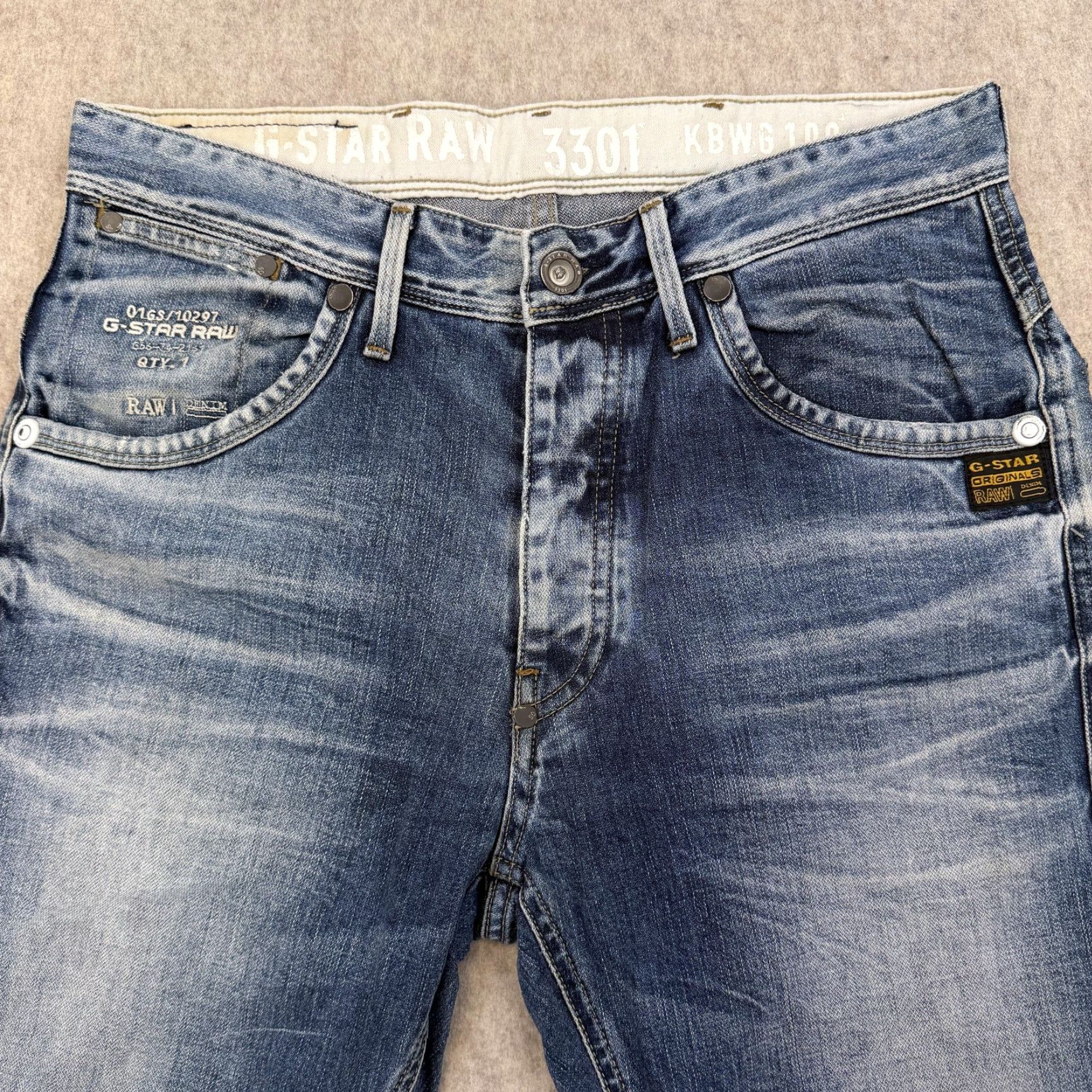 Vintage G-Star RAW Jeans Mens 32x34 Blue Medium Wash 3301 Distressed Denim Button Fly Tapered Relaxed 32 Inseam Jeans Men Blue 3301 Size US 32 / EU 48 - 3 Thumbnail