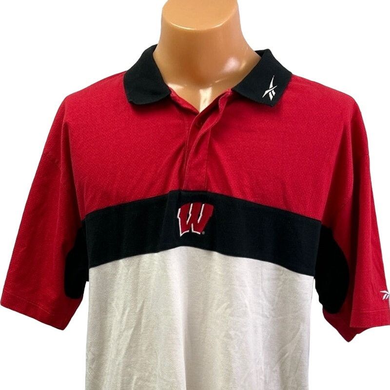 Reebok Reebok Mens XL Badgers PolyCotton Short Sleeve Polo Shirt Size US XL / EU 56 / 4 - 2 Thumbnail