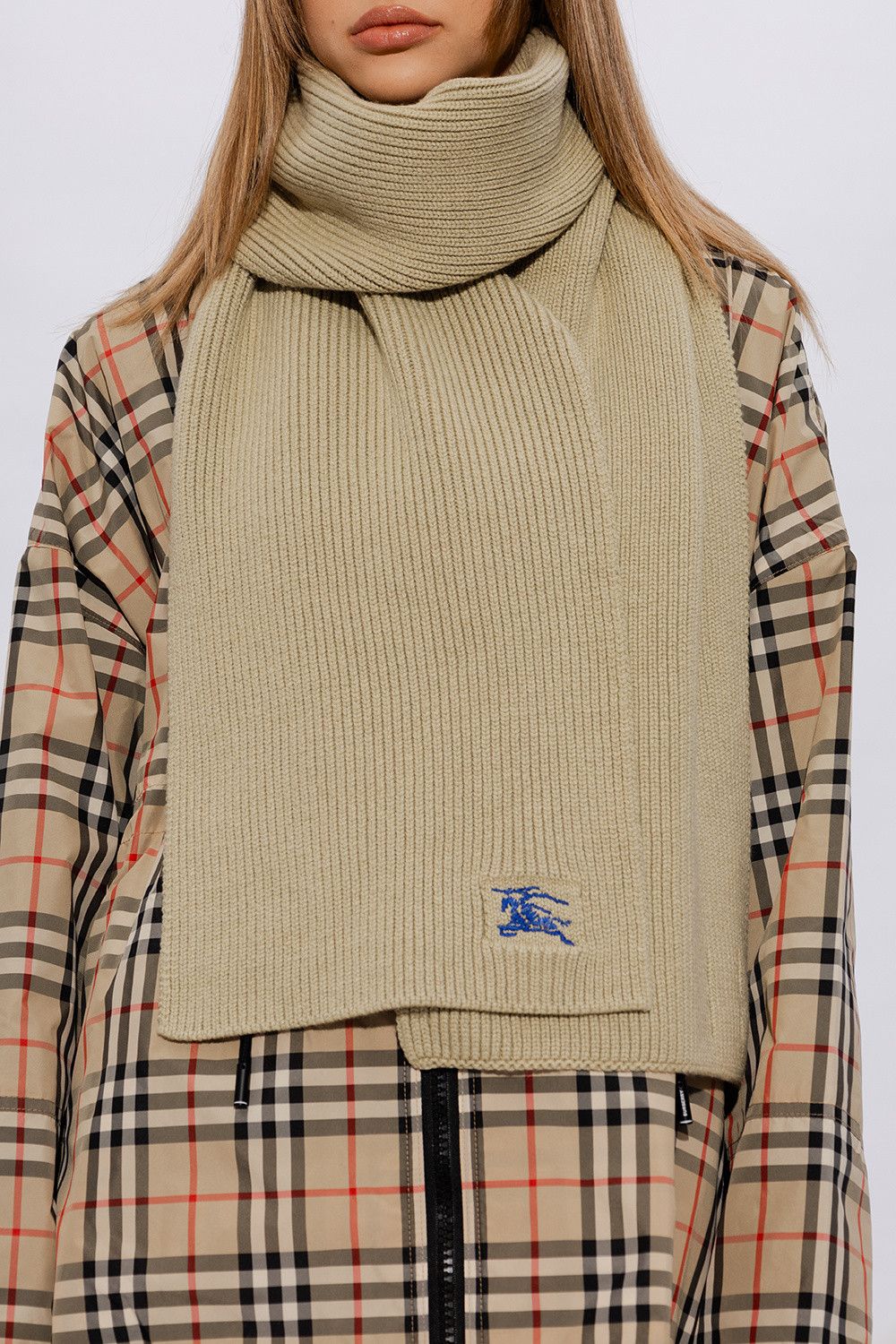 Burberry BURBERRY hunter beige knight logo embroidered cashmere scarf Size ONE SIZE - 2 Thumbnail