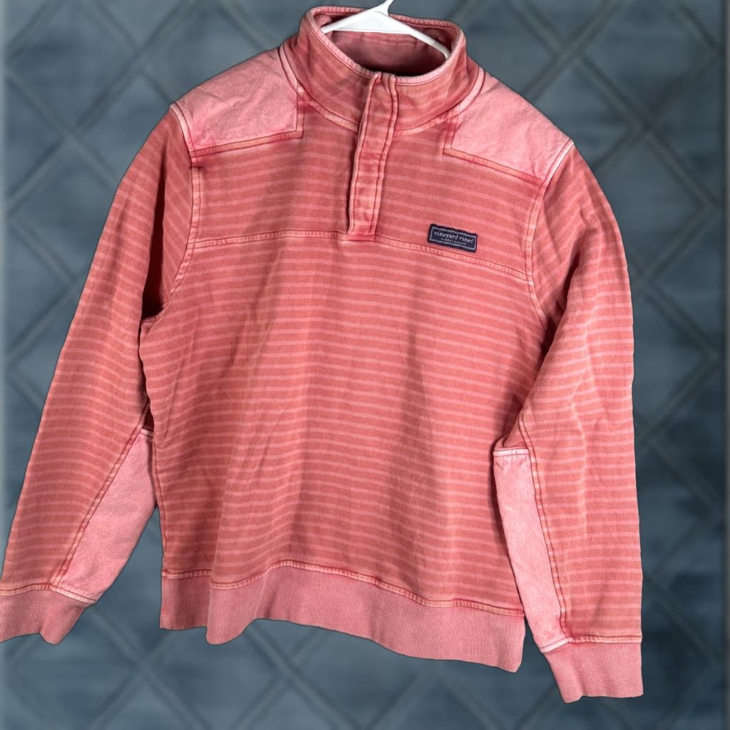 Vineyard Vines Vineyard Vines Sweatshirt Mens Large Pink Striped Mock Neck Snap Shep Shirt Size US L / EU 52-54 / 3 - 1 Thumbnail