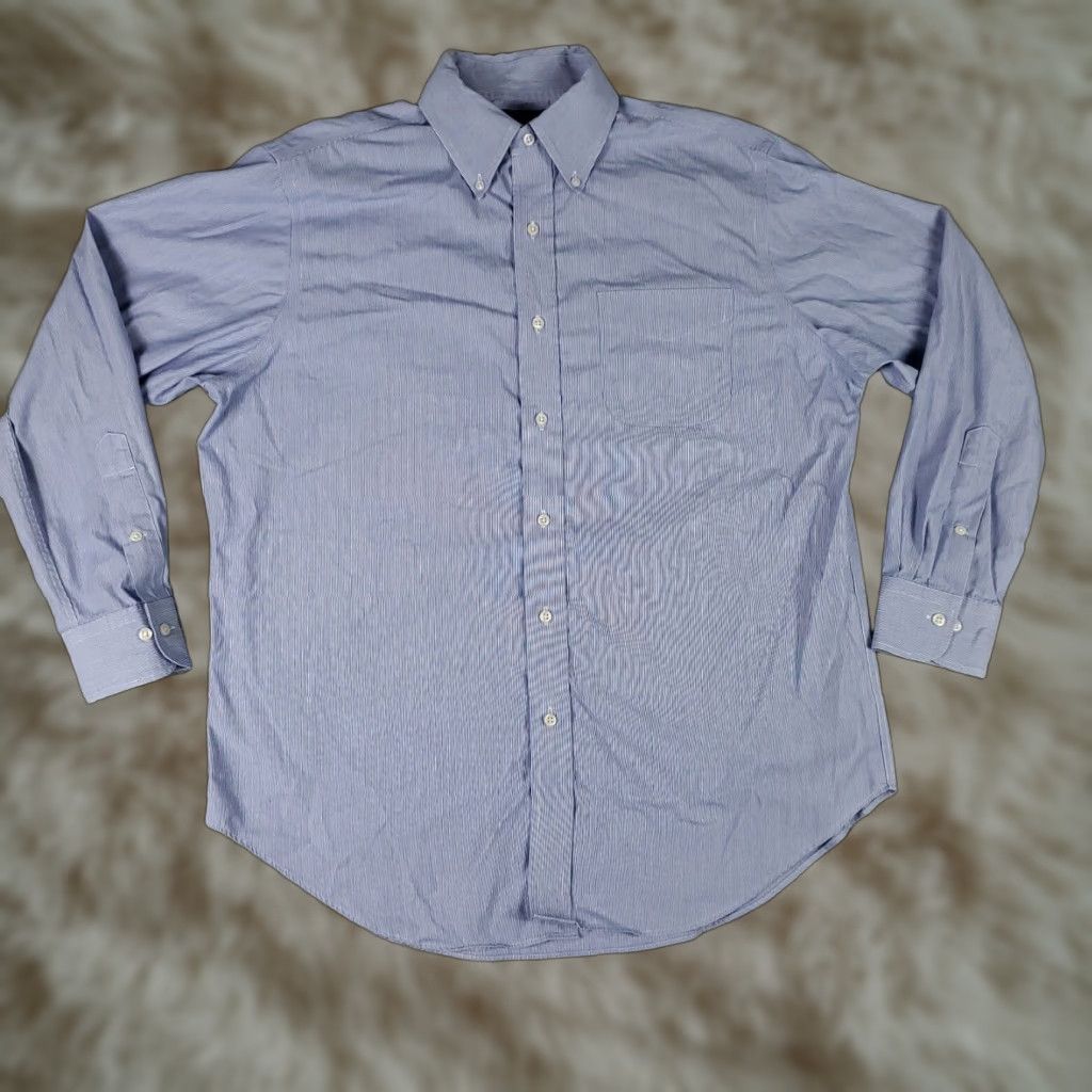 Ralph Lauren Ralph Lauren Dress Shirt Male 16 Blue Stripe Button Up Long Sleeve Non-Iron Regular Fit Adult Medium Blue - Classic American Style Mens Size 42R - 1 Thumbnail