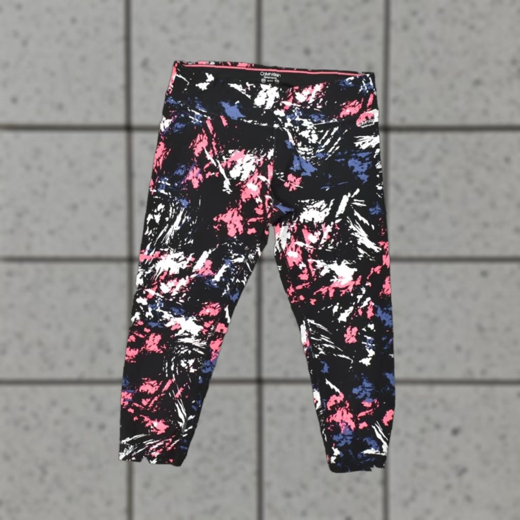 Calvin Klein Calvin Klein Performance Women's M Black Pink Abstract Print Cropped Stretch Legging Size 32" / US 10 / IT 46 - 1 Thumbnail