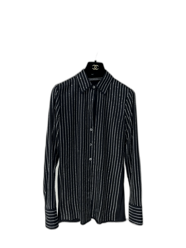 Alexander Wang Alexander Wang Black Striped Silk Shirt Size XS / US 0-2 / IT 36-38 - 1 Thumbnail