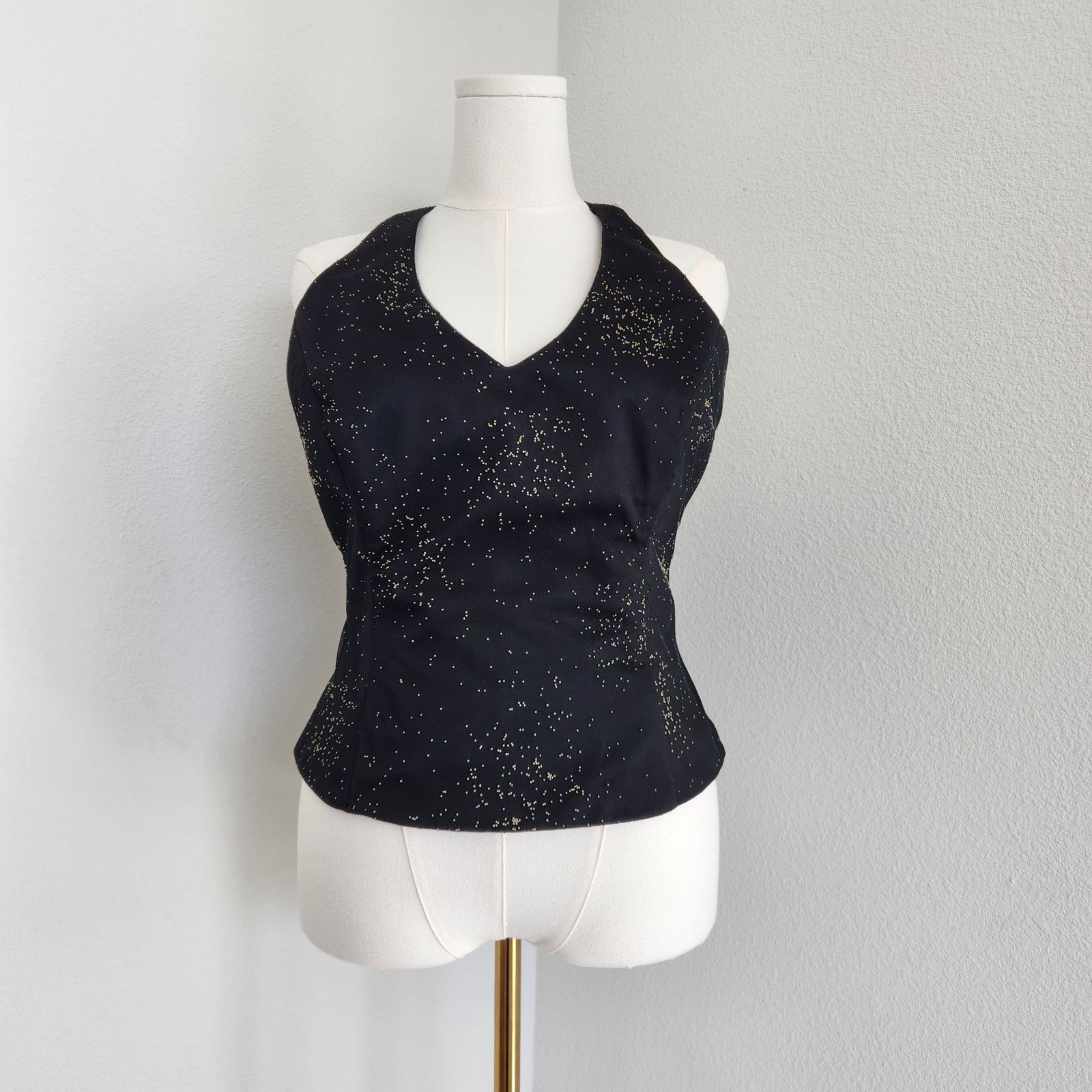 Vintage Vintage Black Tulle Halter Top Metal Beaded V-Neck L Size L / US 10 / IT 46 - 1 Thumbnail