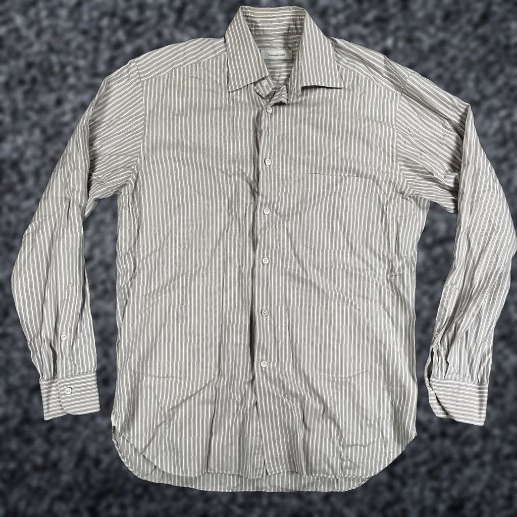 Ermenegildo Zegna Ermenegildo Zegna Dress Shirt Mens 41/16 Gray Stripe Spread Collar Long Sleeve Size 42R - 1 Thumbnail