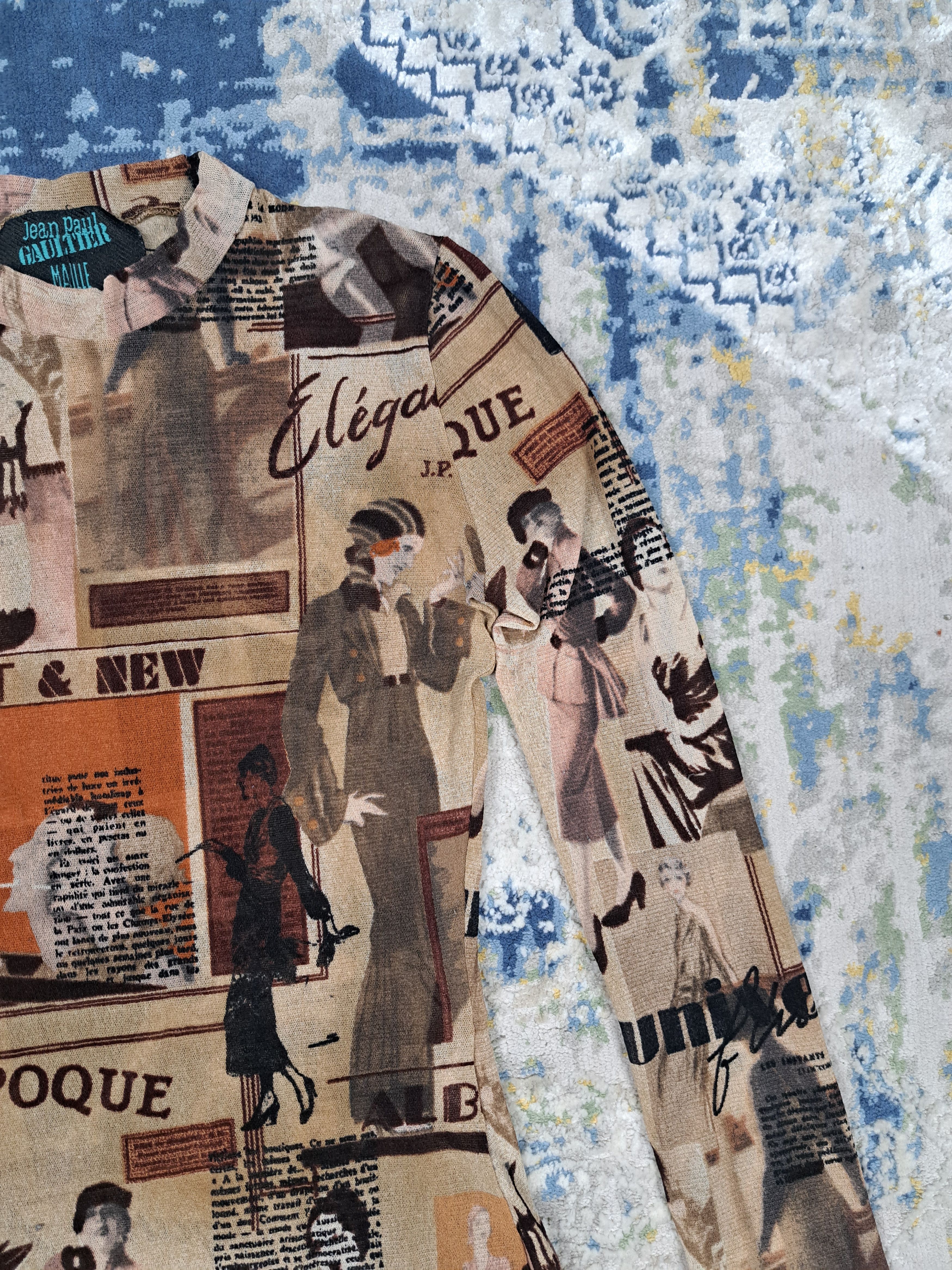 Jean Paul Gaultier SS 1996 JPG Belle Epoque Gazette Mesh Top Longsleeve Size S / US 4 / IT 40 - 12 Thumbnail