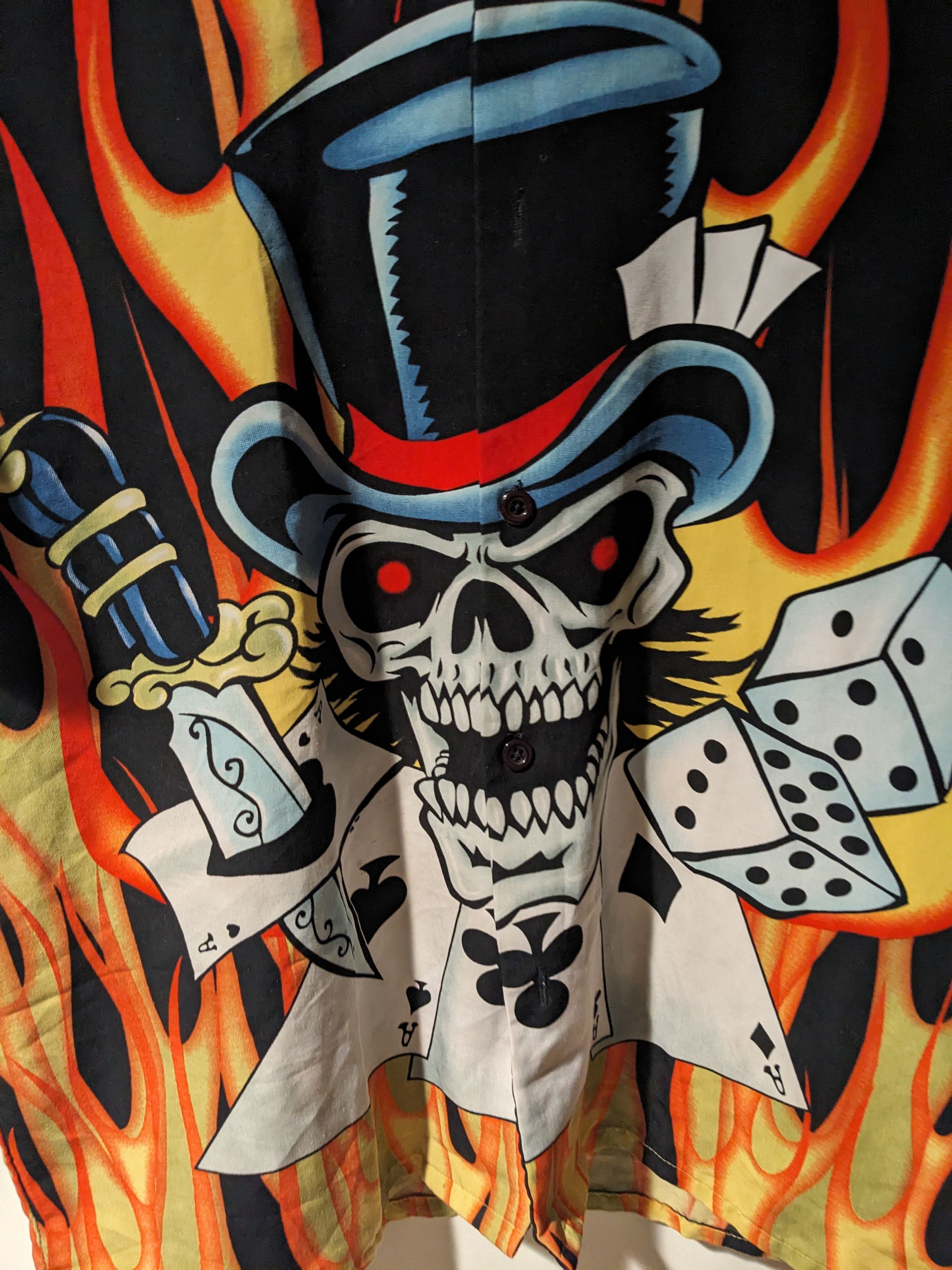 Vintage Vintage Y2K Skull Dice Aces Poker Flames Button Up Shirt Size US L / EU 52-54 / 3 - 2 Thumbnail