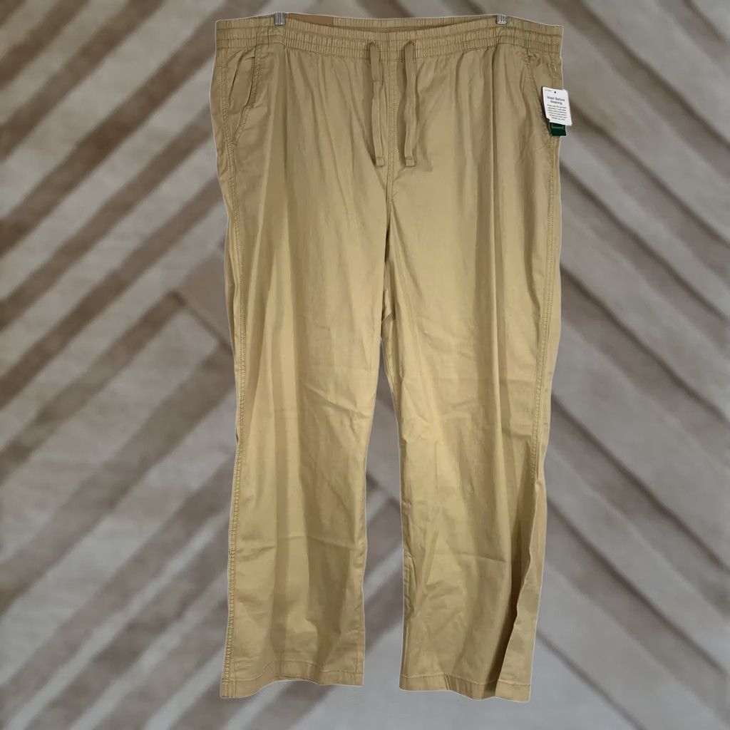 Vintage LL Bean Womens Tan Favorite Fit Elastic Waist Drawstring Pant Casual Comfort 22W Size 40" / US 18 - 1 Thumbnail