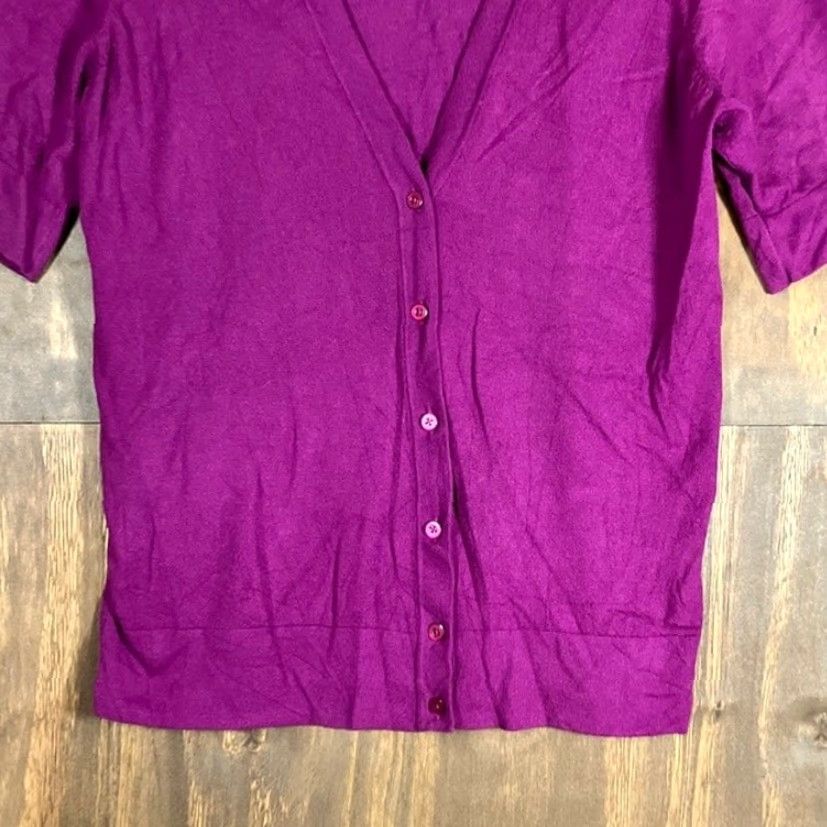 Ann Taylor Ann Taylor Womens Sweater Cardigan Purple V-Neck Short Sleeve L Size L / US 10 / IT 46 - 3 Thumbnail