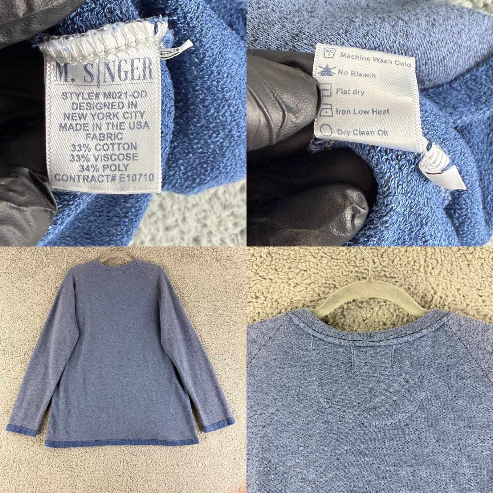 Vintage M. Singer Henley Shirt Men XL Blue Long Sleeve Knit Made in USA Casual Size US XL / EU 56 / 4 - 8 Thumbnail