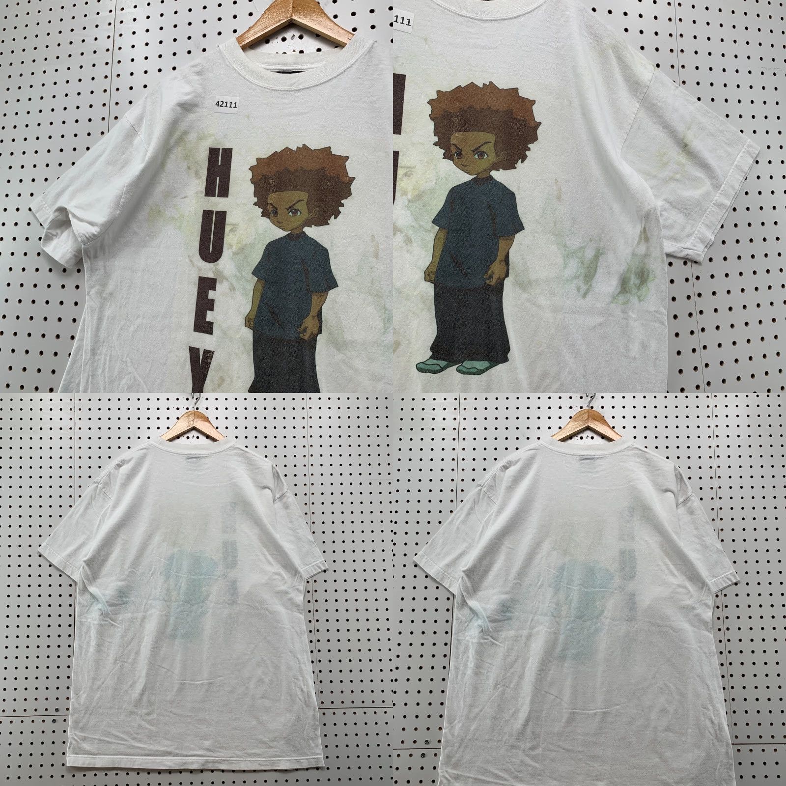 Griffin VINTAGE Boondocks Huey Anime Shirt Adult XL White Distressed Cartoon 90s Mens Size US XL / EU 56 / 4 - 8 Thumbnail