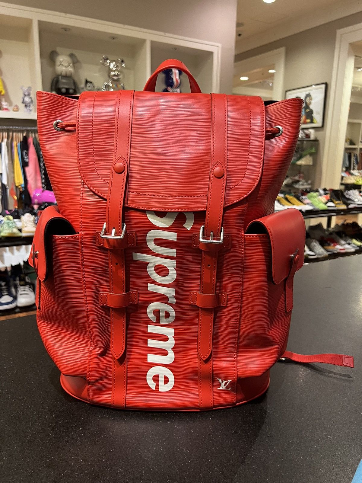 Louis Vuitton X Supreme poory backpacks