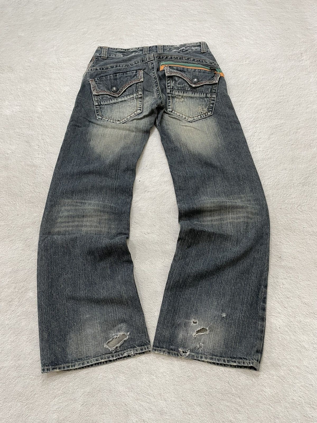 Japanese Brand 2000s Root Three Baggy Jeans Fading Distressed Denim Y2K LGB Size US 30 / EU 46 - 7 Thumbnail
