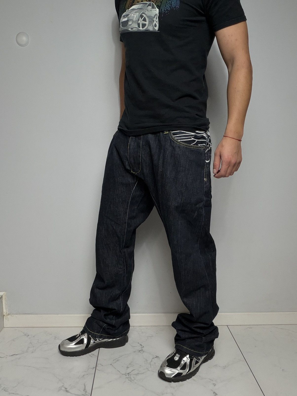Vintage Wax Action Jeans La Famiglia Hammer PrintLogo Y2k Streetwear Size US 36 / EU 52 - 1 Thumbnail