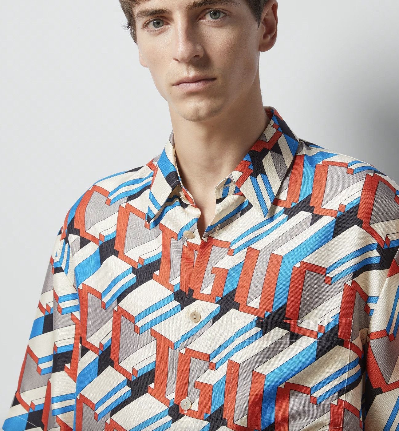 Gucci o1mt1gz0525 Pixel Print Silk Shirt in Multicolor Size US XL / EU 56 / 4 - 2 Thumbnail