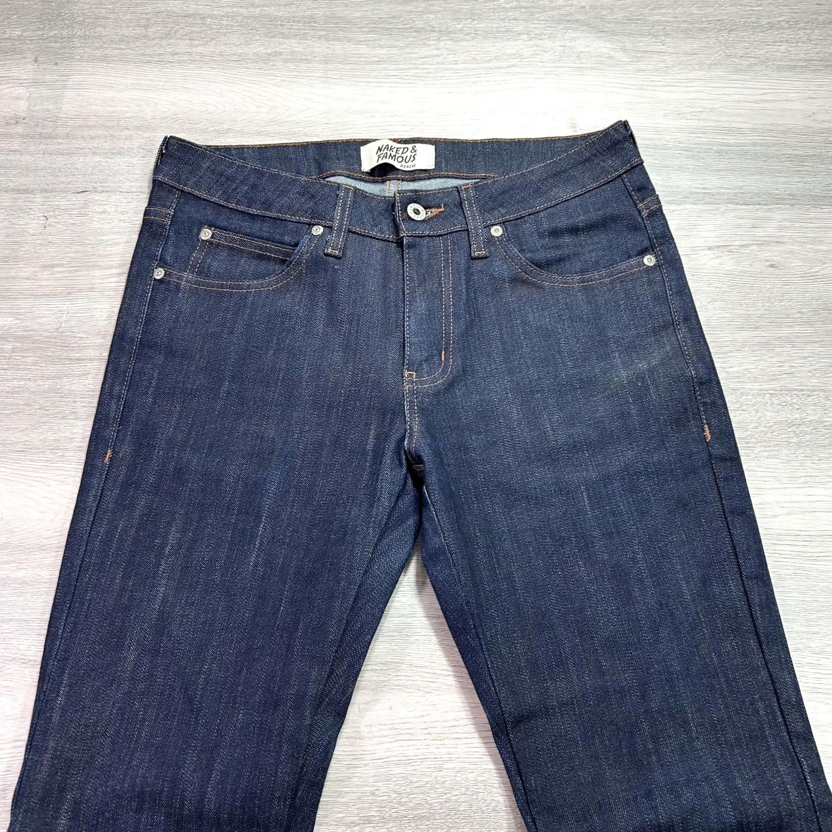 Vintage Naked & Famous Jeans Mens 32x33 Blue Indigo Power Stretch SkinnyGuy Denim Slim Straight Pants Jeans Size US 32 / EU 48 - 3 Thumbnail