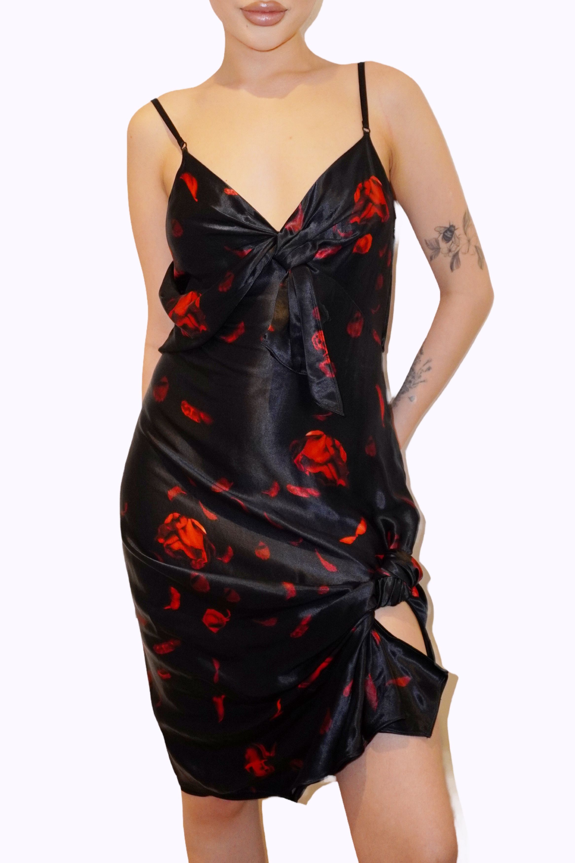 Rose Print Cami Slip Dress Black And Red - Alexander Wang