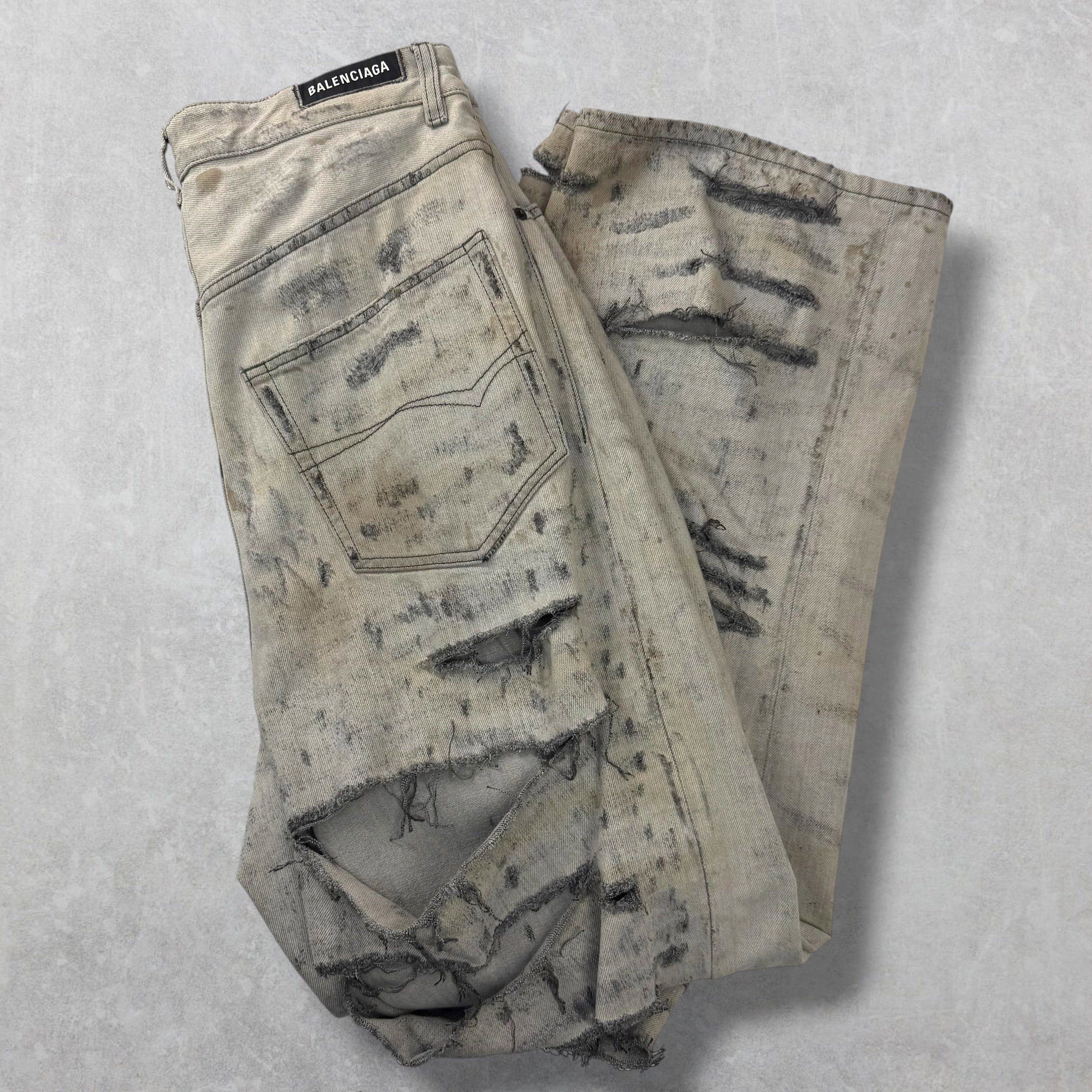 Balenciaga Balenciaga Super Destroyed Baggy Grey Jeans M (34) Size US 34 / EU 50 - 3 Thumbnail