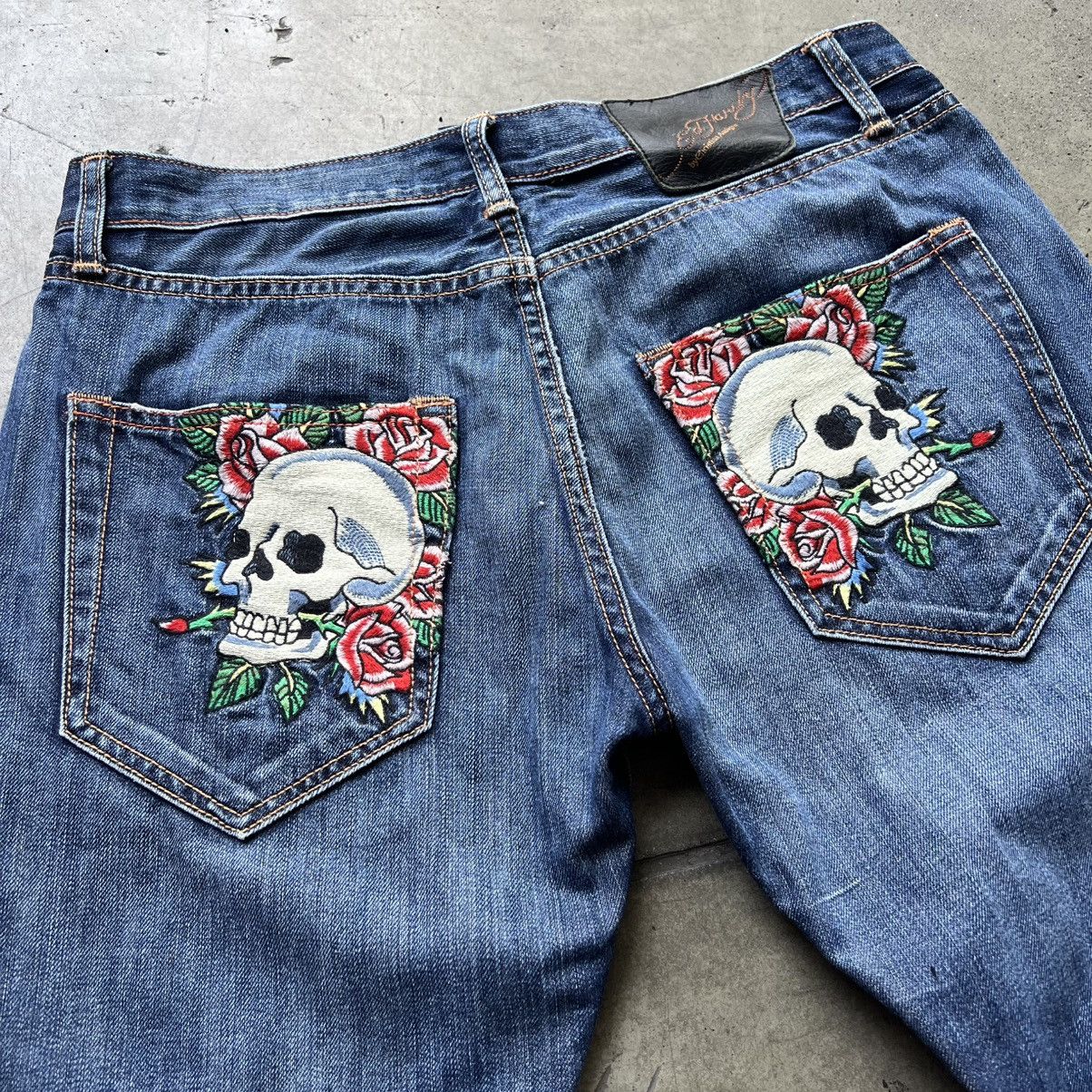 Ed Hardy × Vintage VTG ‘00s Y2K Christian Audigier Ed Hardy Skull Denim Jeans Size US 33 - 1 Thumbnail